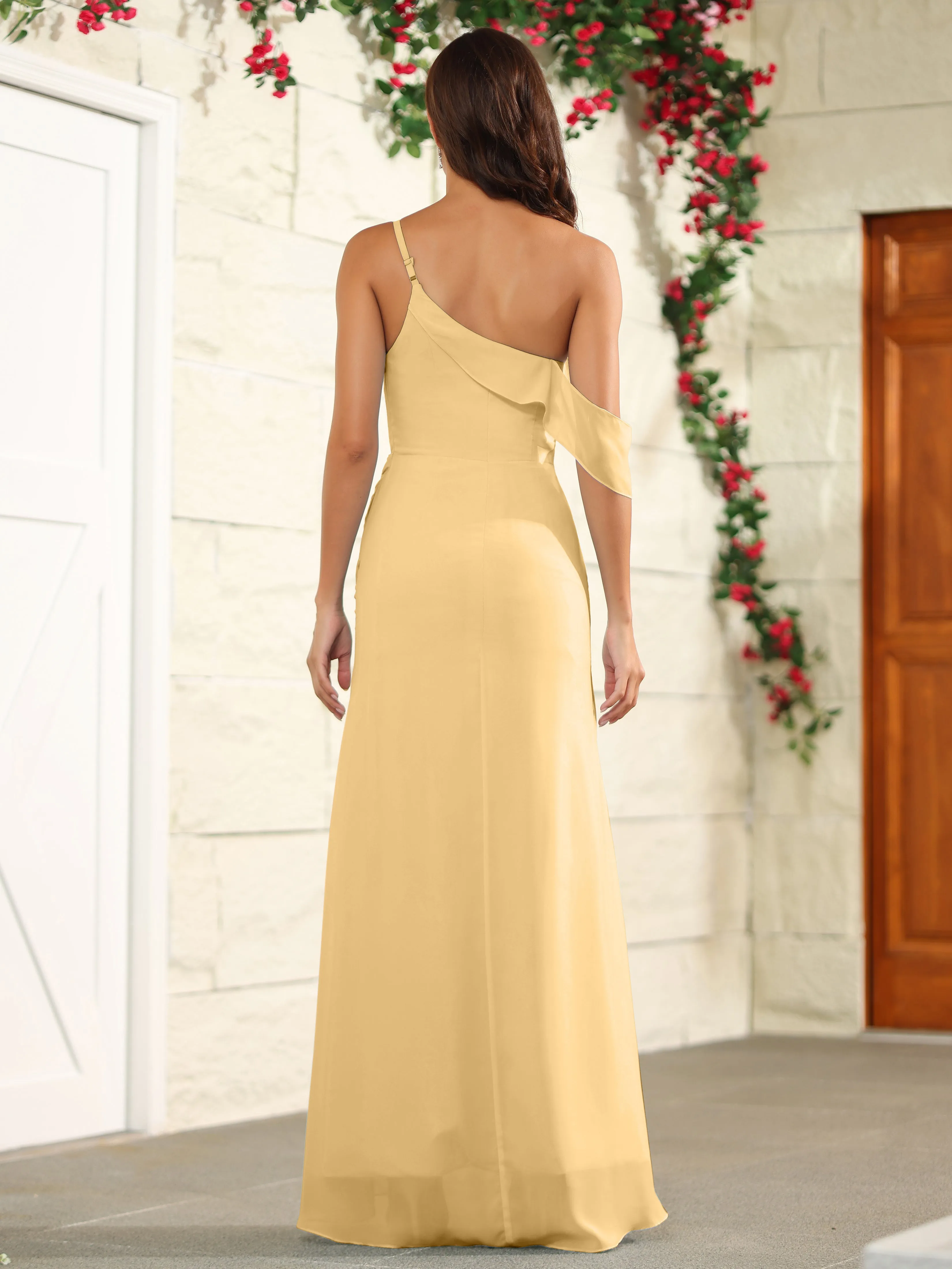 Chiffon One Shoulder Off The Shoulder Bridesmaid Dress