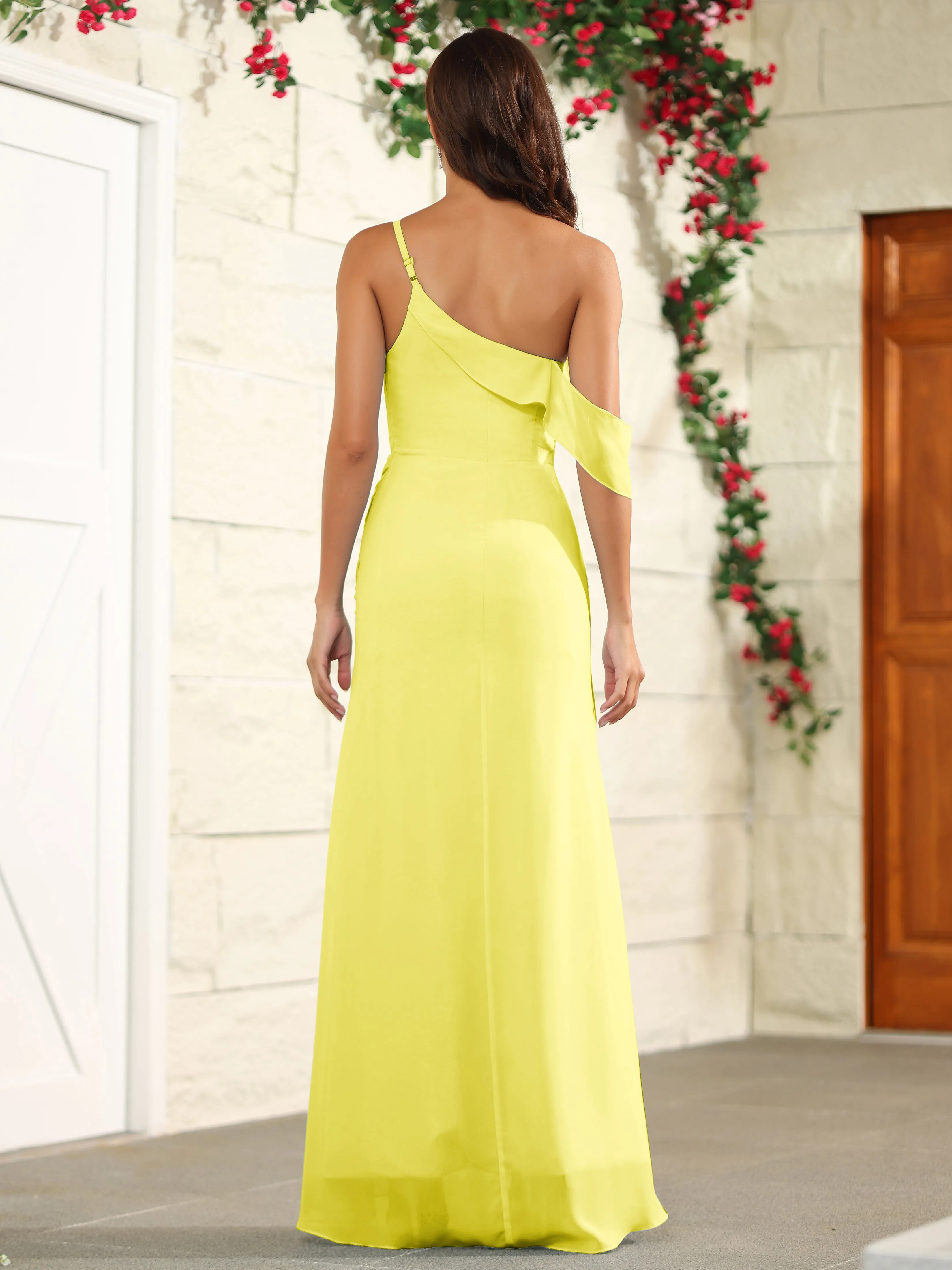 Chiffon One Shoulder Off The Shoulder Bridesmaid Dress