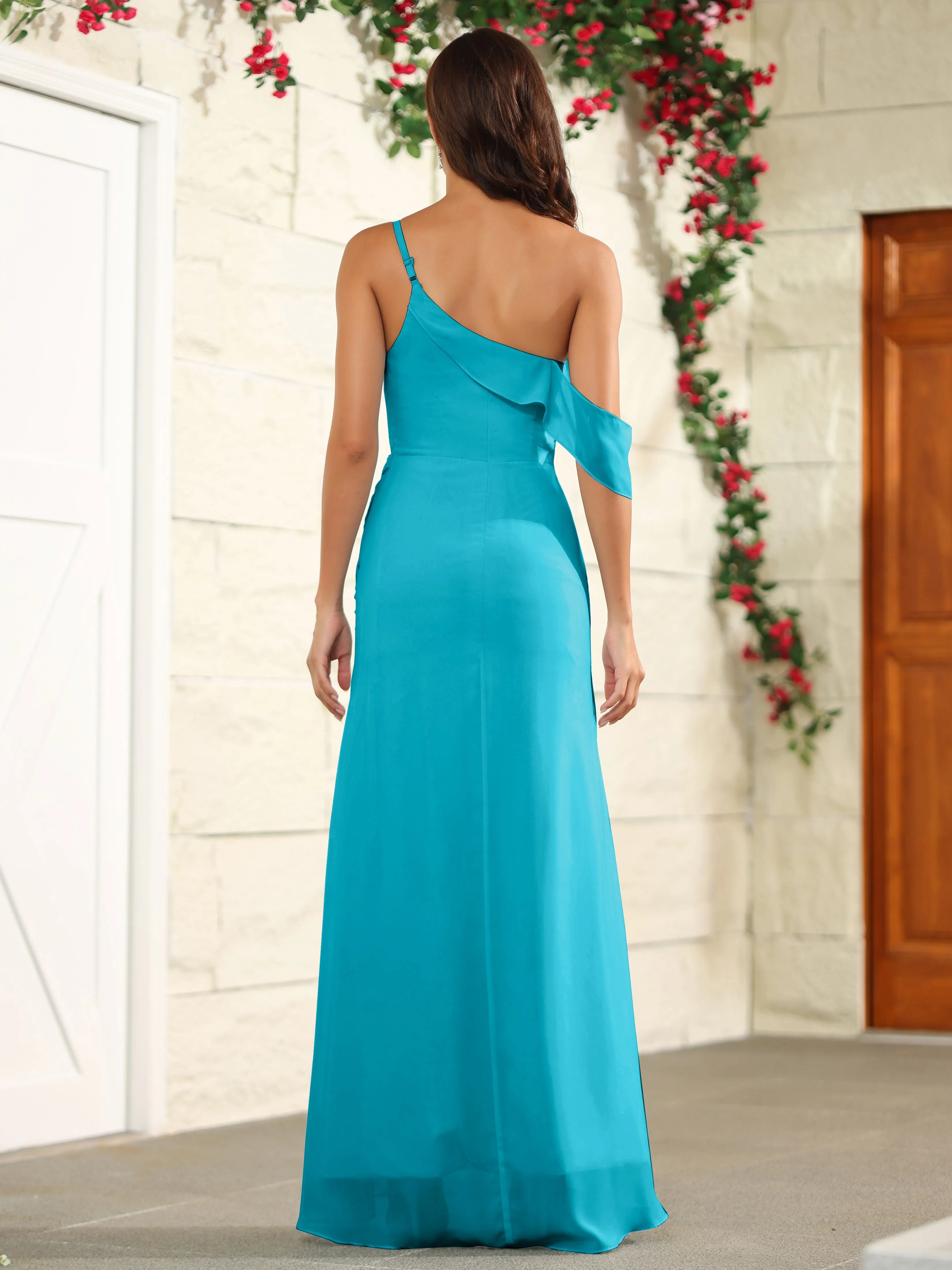 Chiffon One Shoulder Off The Shoulder Bridesmaid Dress