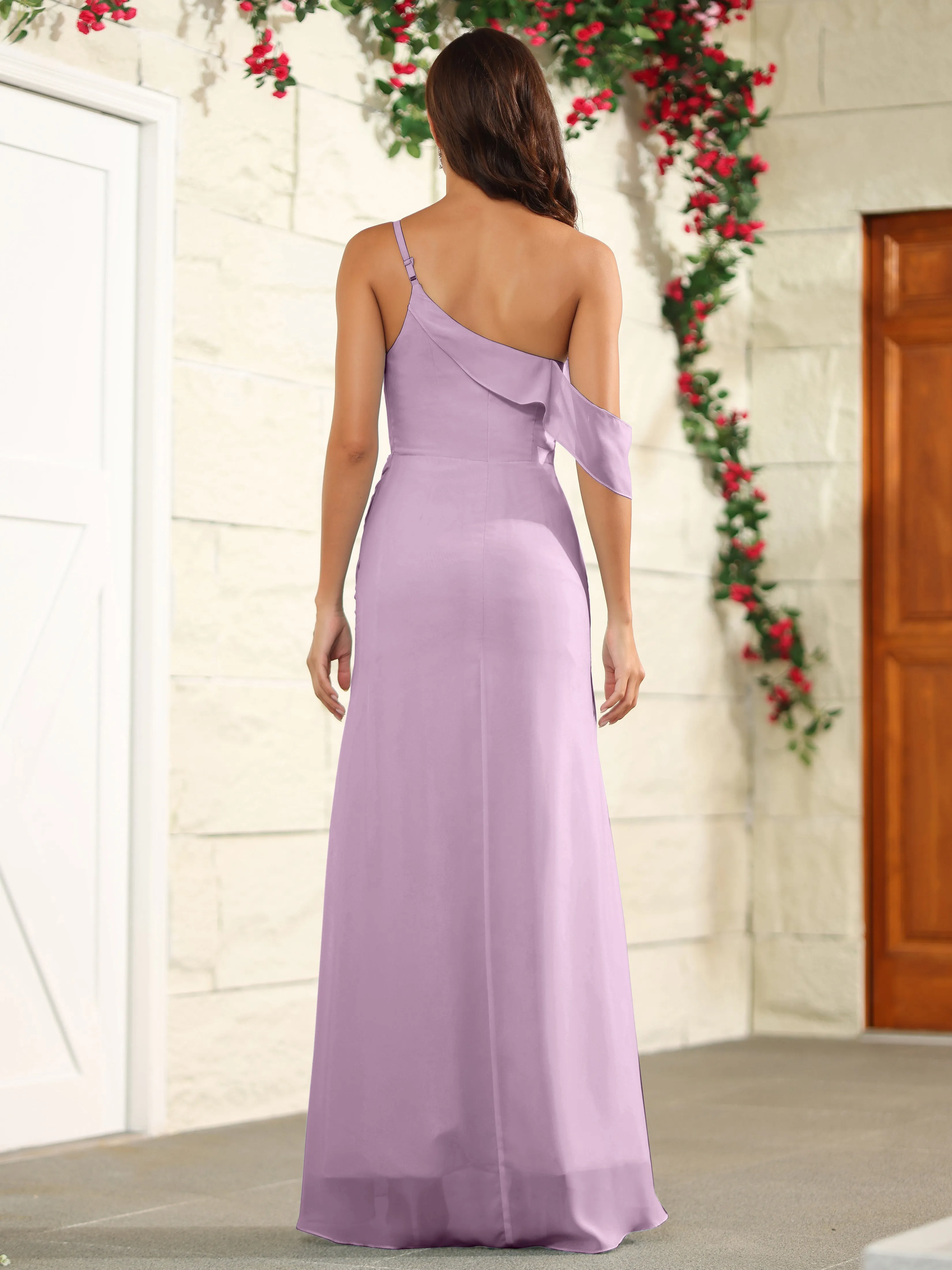 Chiffon One Shoulder Off The Shoulder Bridesmaid Dress