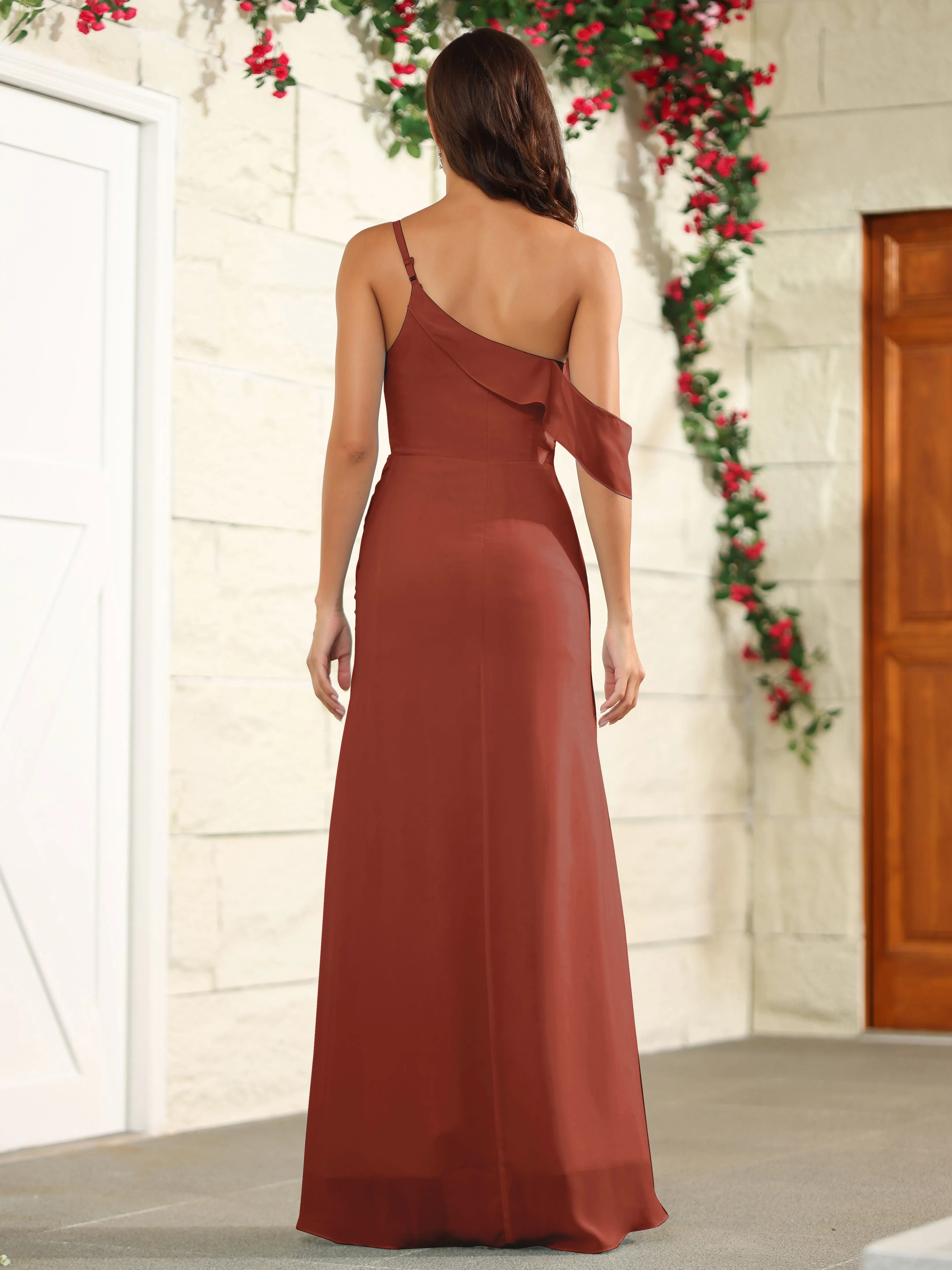 Chiffon One Shoulder Off The Shoulder Bridesmaid Dress