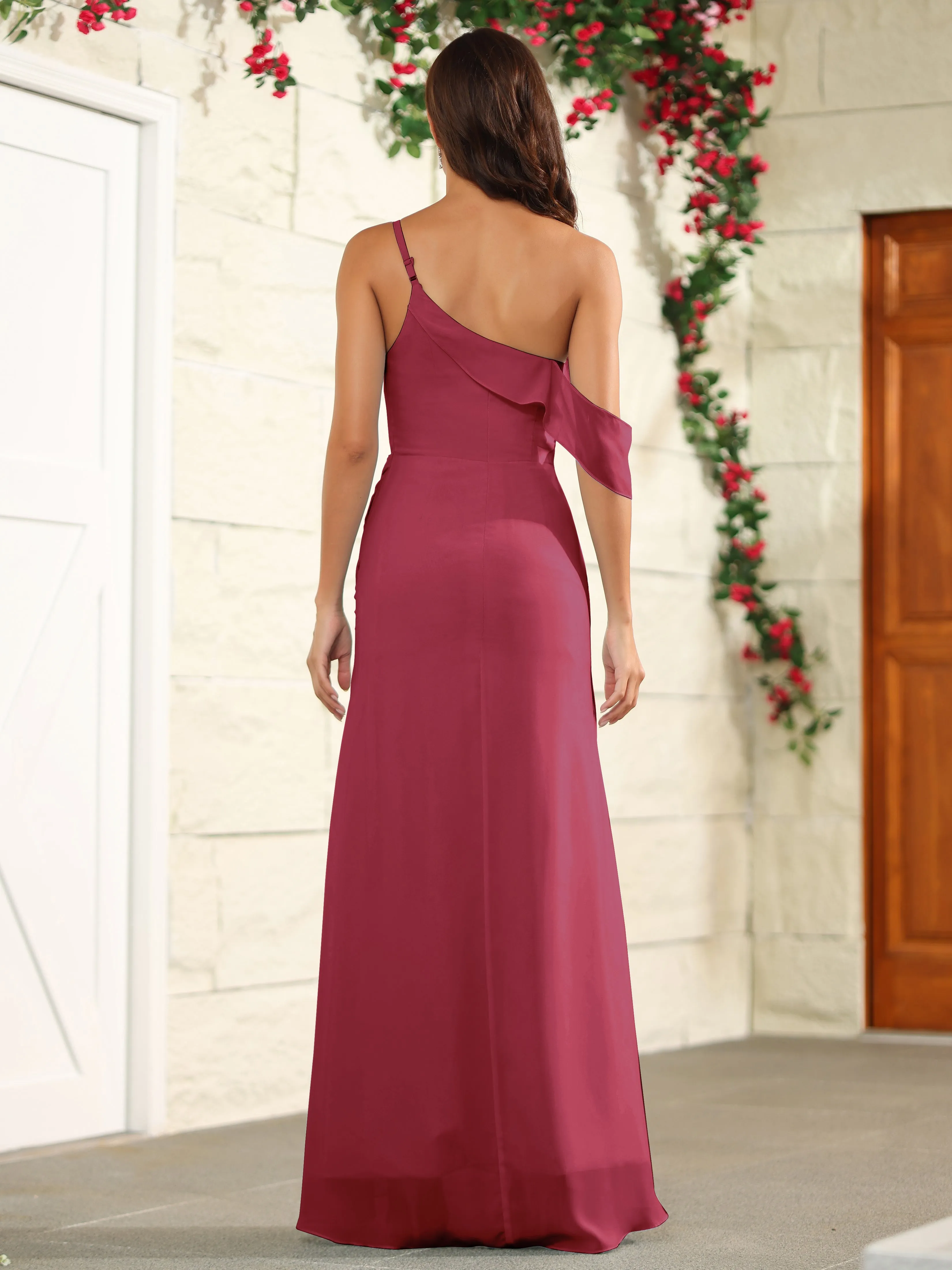 Chiffon One Shoulder Off The Shoulder Bridesmaid Dress