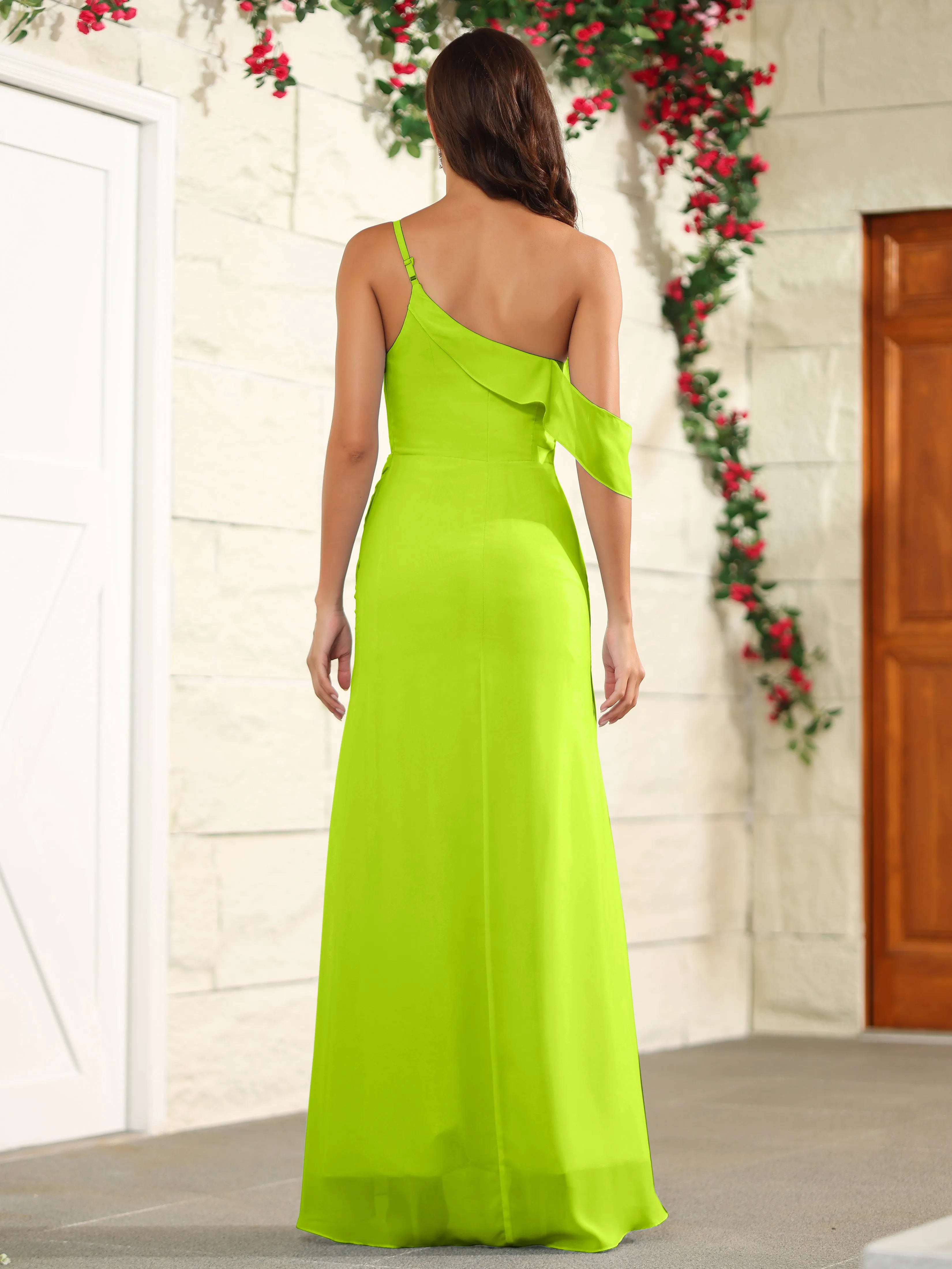 Chiffon One Shoulder Off The Shoulder Bridesmaid Dress