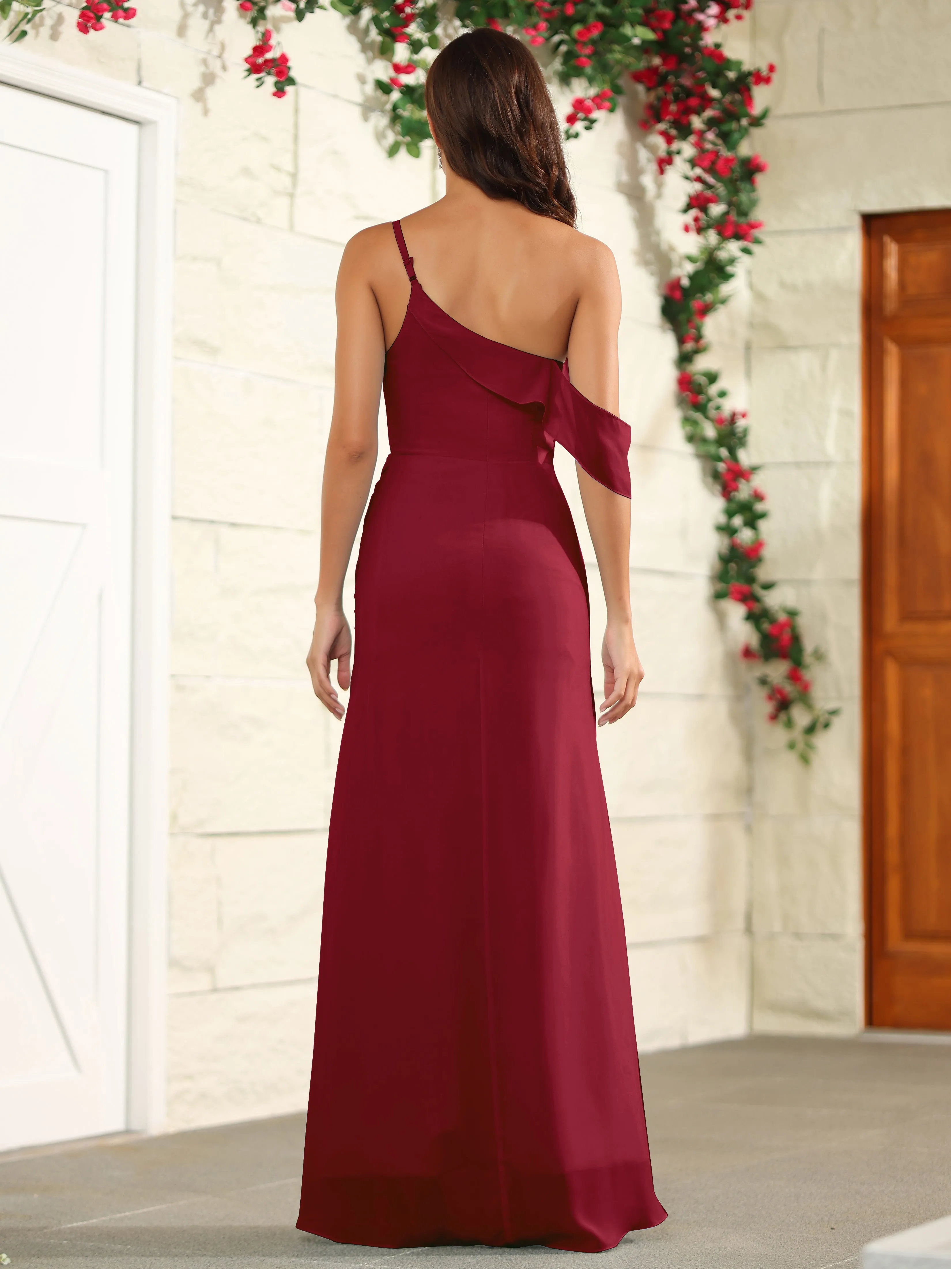 Chiffon One Shoulder Off The Shoulder Bridesmaid Dress