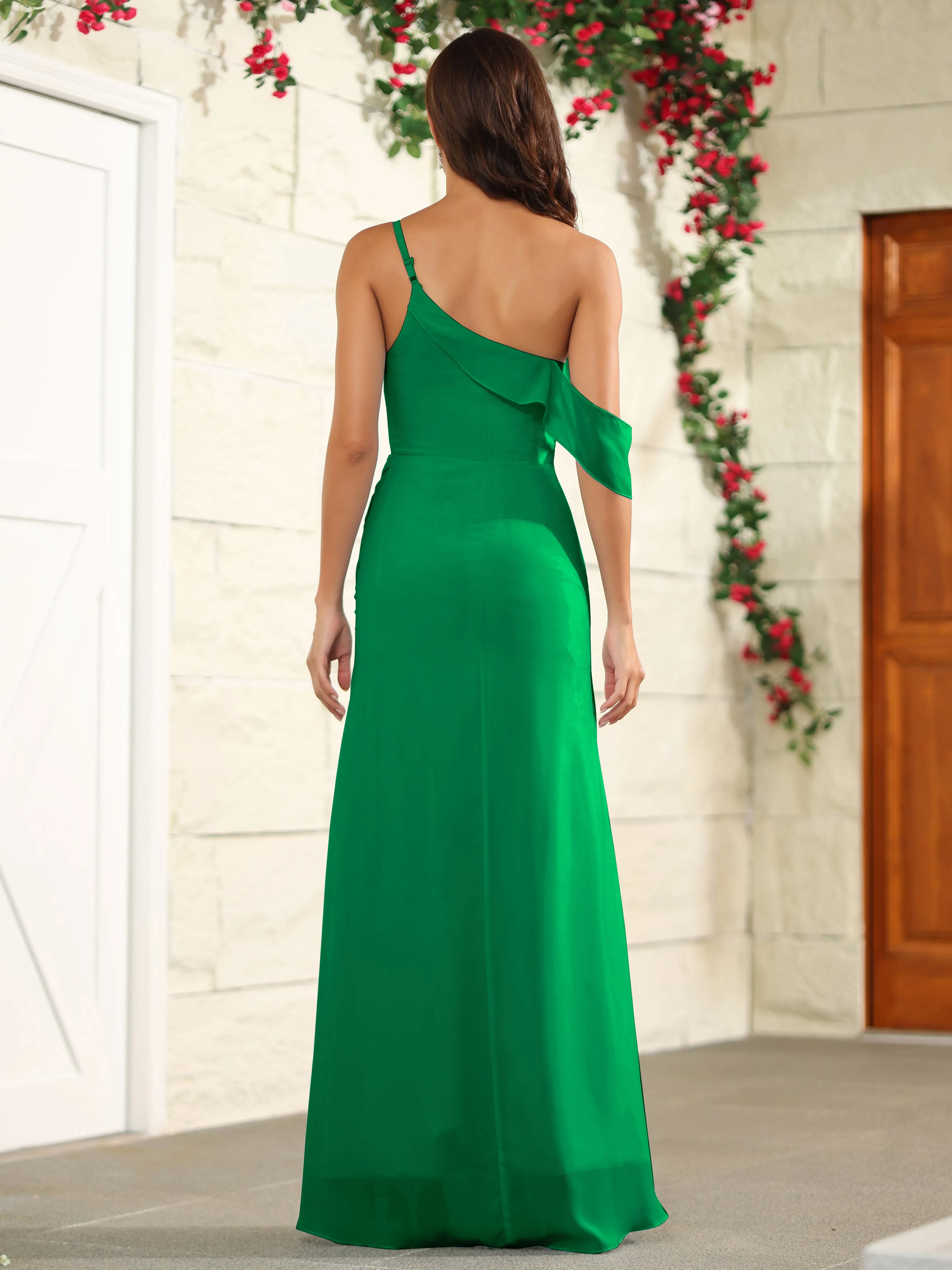 Chiffon One Shoulder Off The Shoulder Bridesmaid Dress