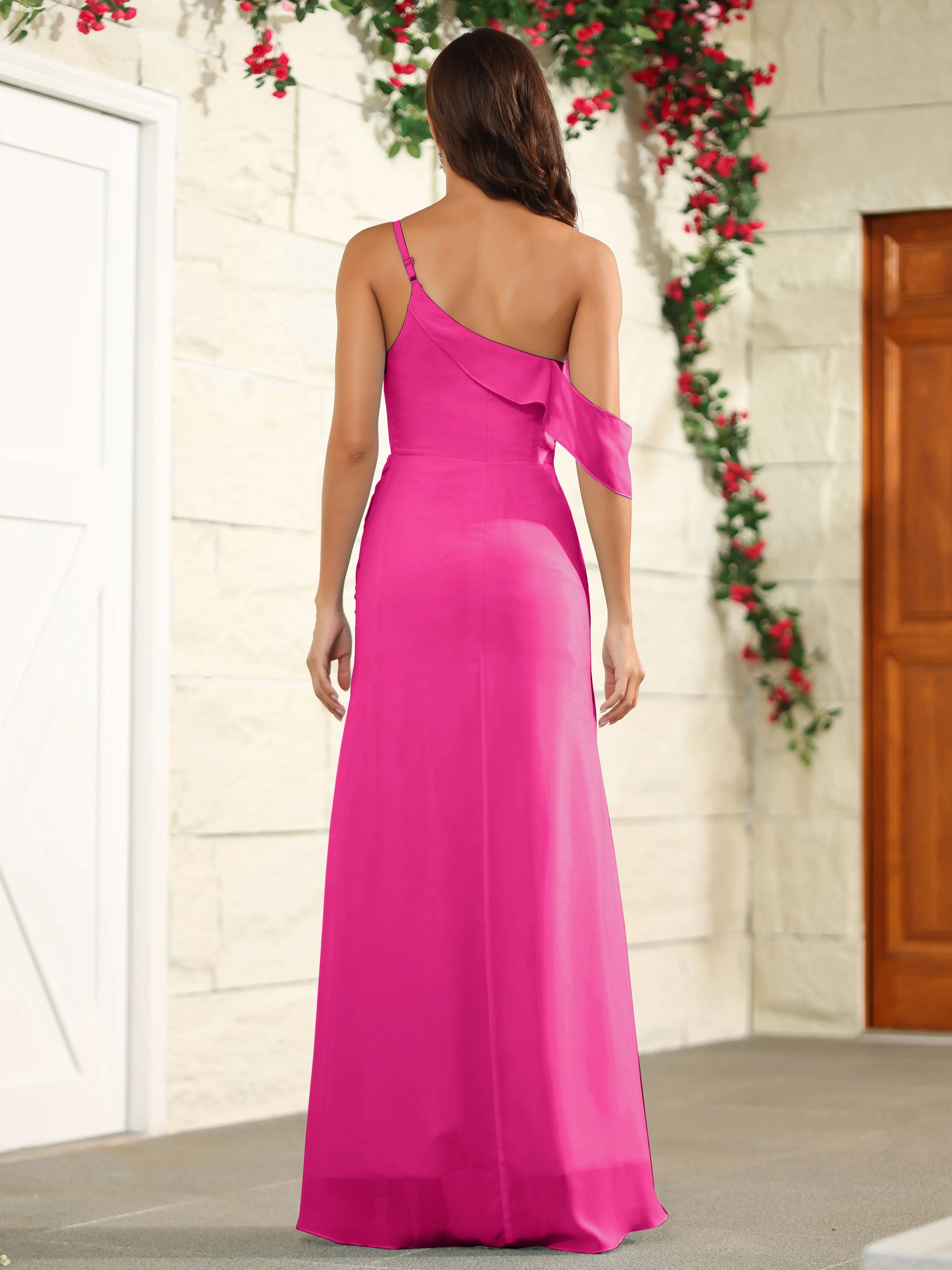 Chiffon One Shoulder Off The Shoulder Bridesmaid Dress