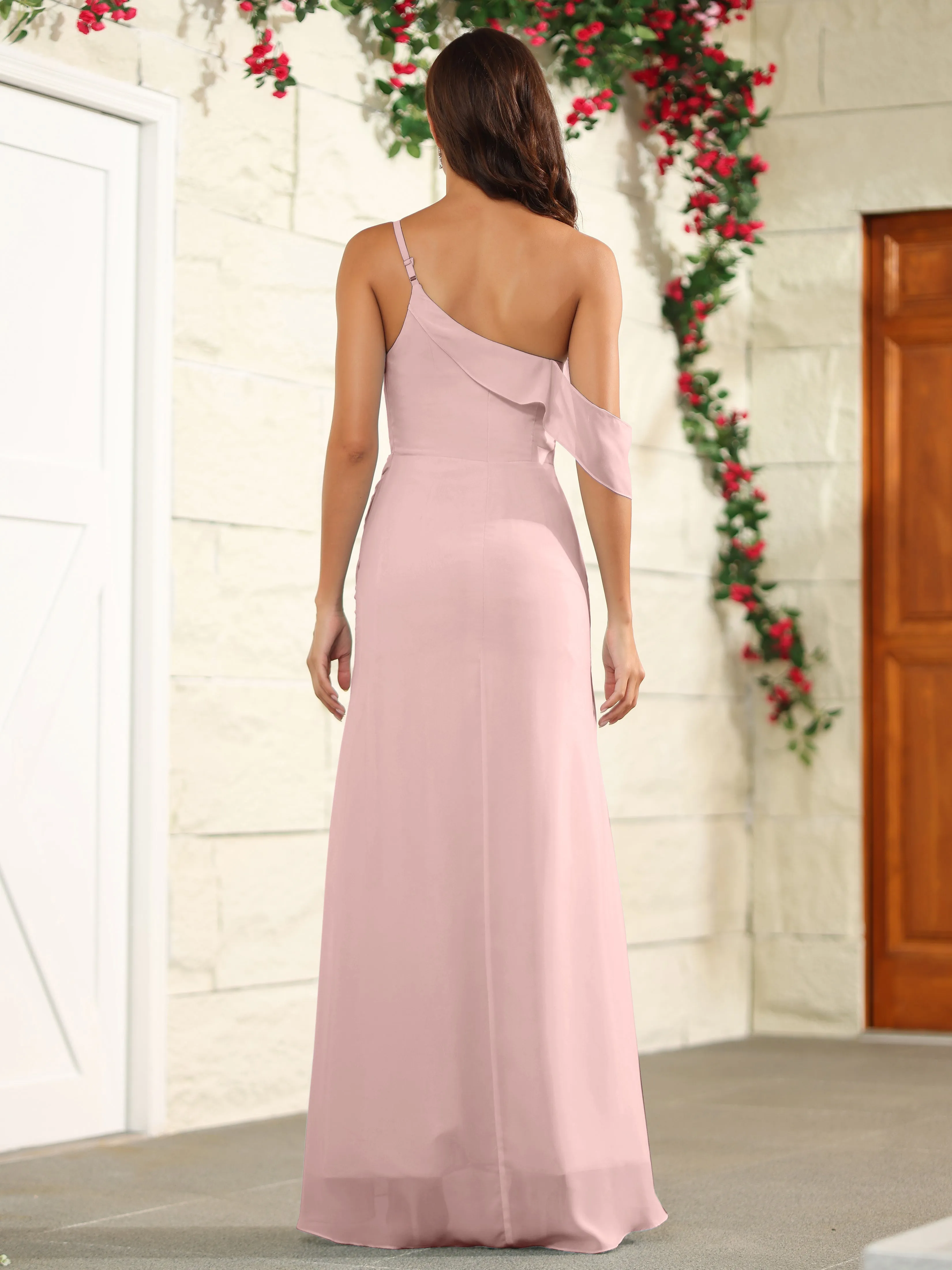 Chiffon One Shoulder Off The Shoulder Bridesmaid Dress