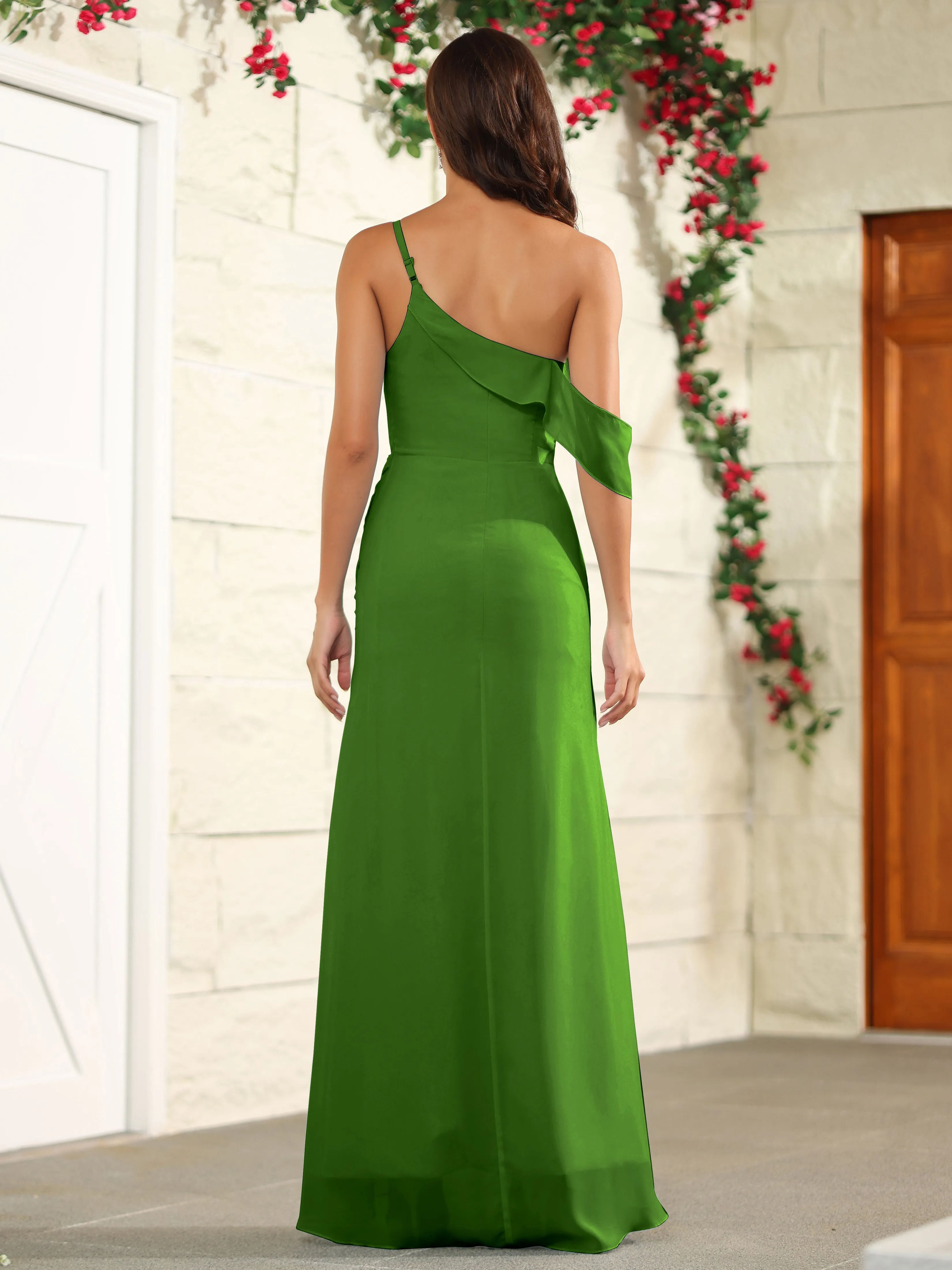 Chiffon One Shoulder Off The Shoulder Bridesmaid Dress