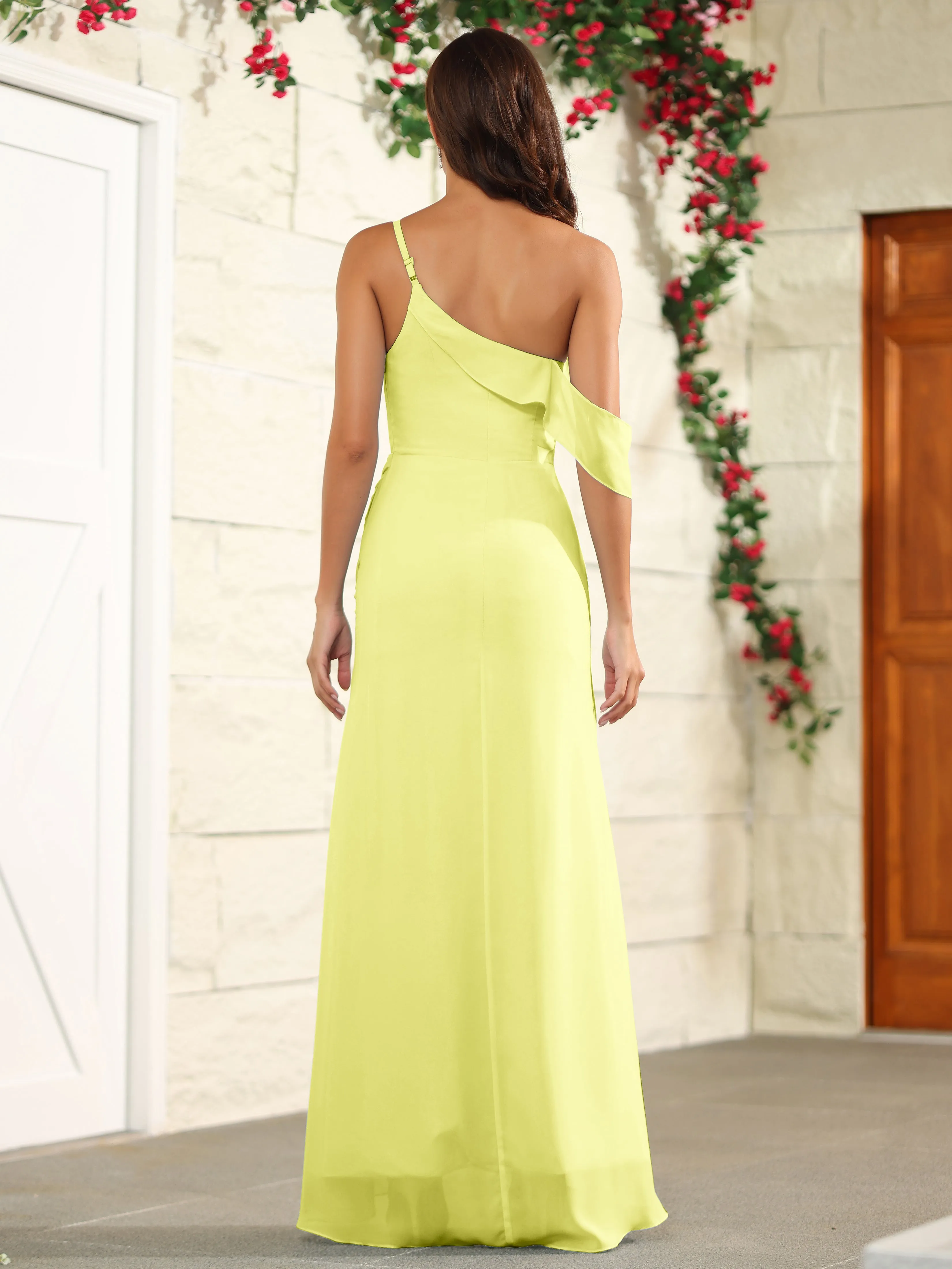 Chiffon One Shoulder Off The Shoulder Bridesmaid Dress