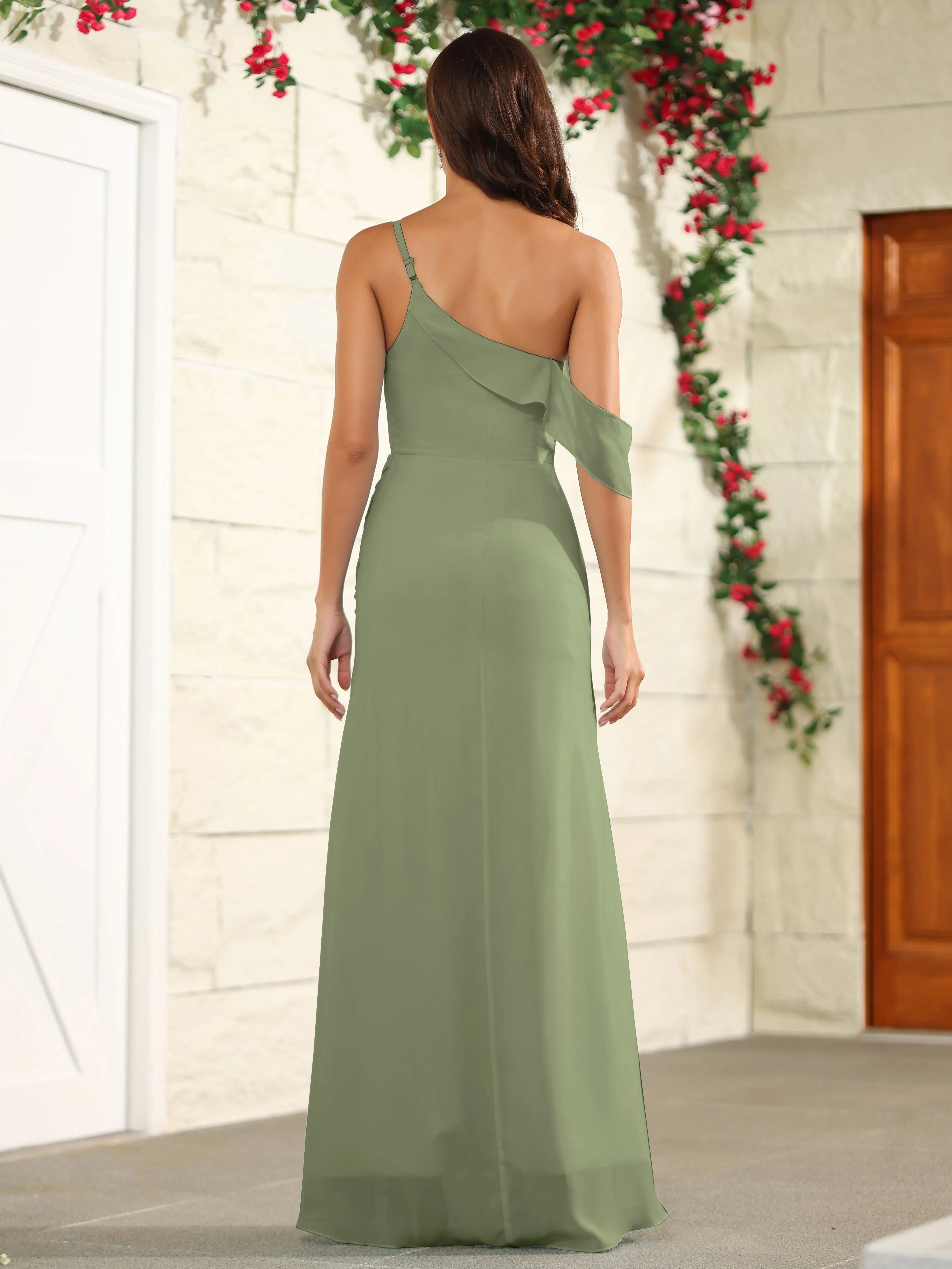 Chiffon One Shoulder Off The Shoulder Bridesmaid Dress
