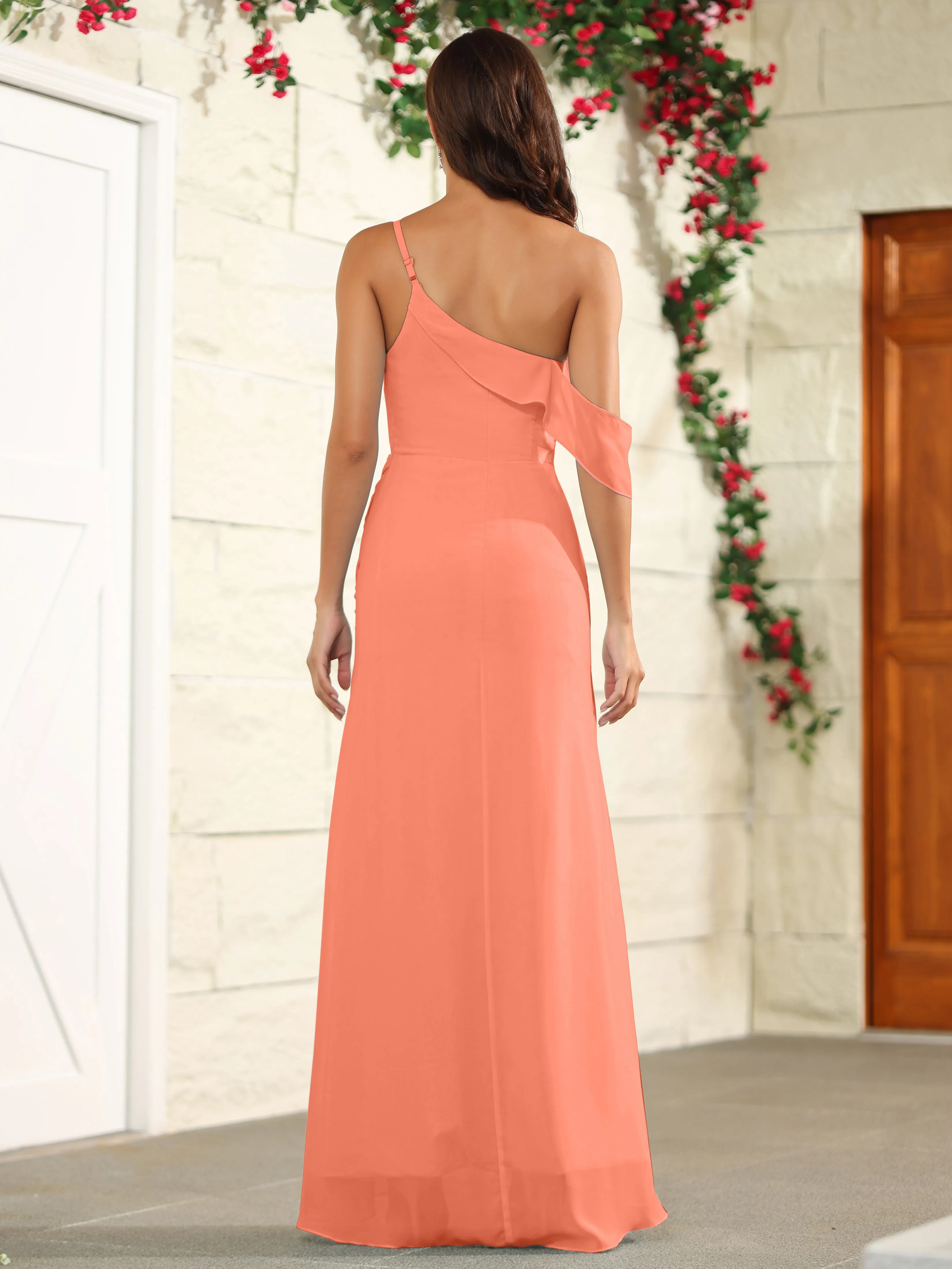 Chiffon One Shoulder Off The Shoulder Bridesmaid Dress