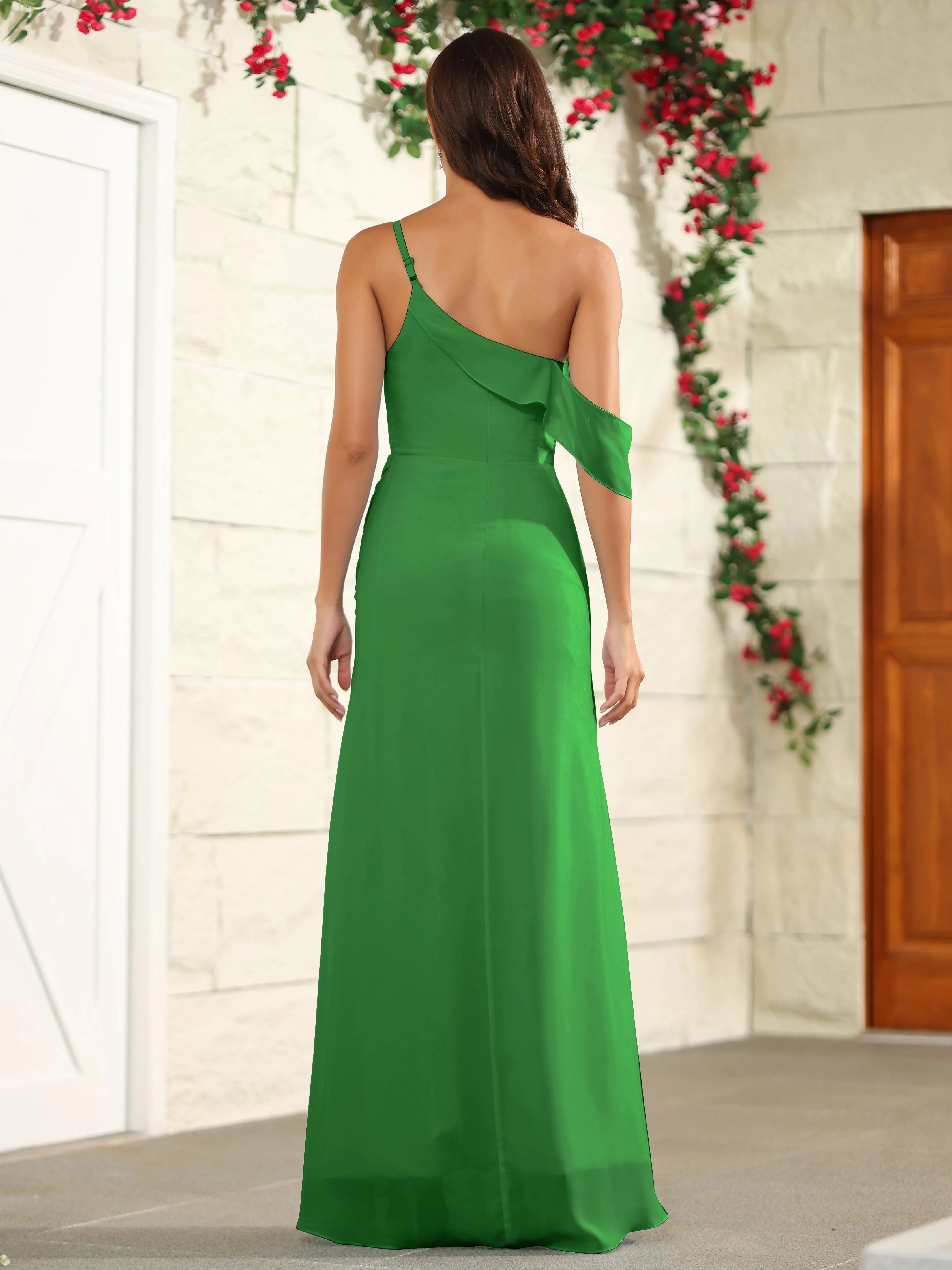 Chiffon One Shoulder Off The Shoulder Bridesmaid Dress