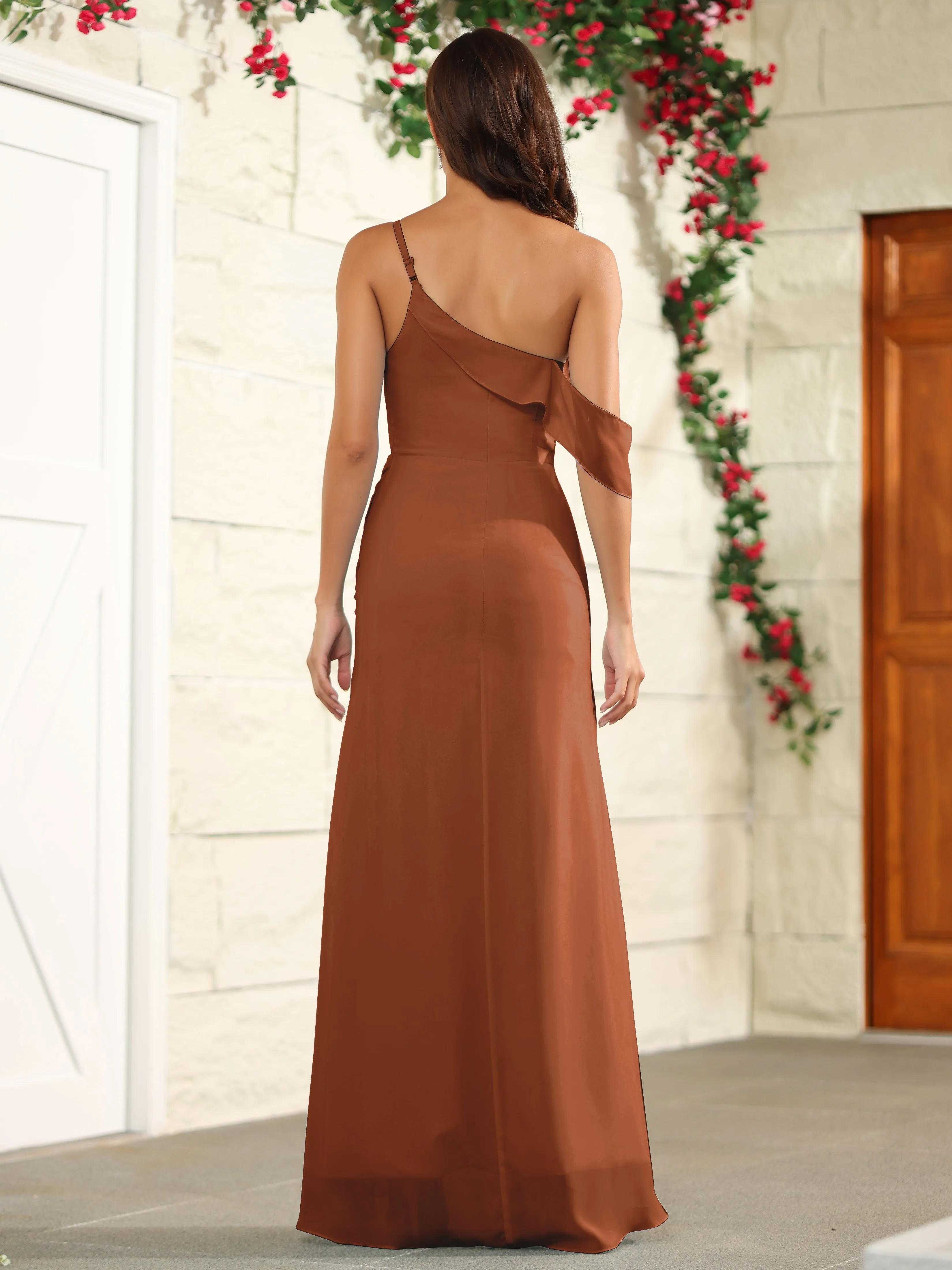 Chiffon One Shoulder Off The Shoulder Bridesmaid Dress