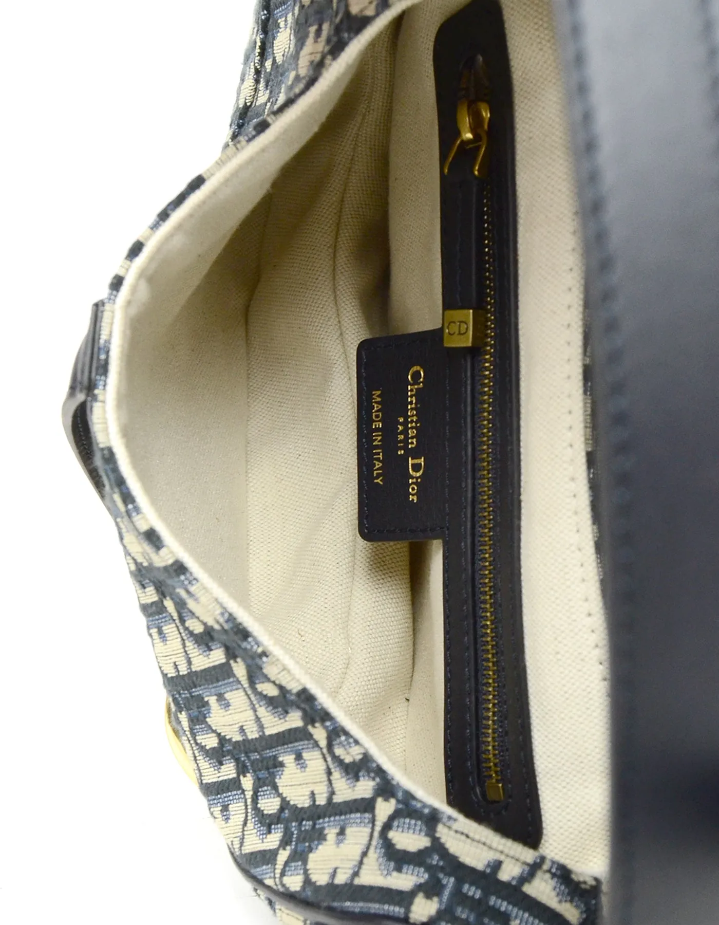 Christian Dior Blue Canvas 2018 Oblique Saddle Bag