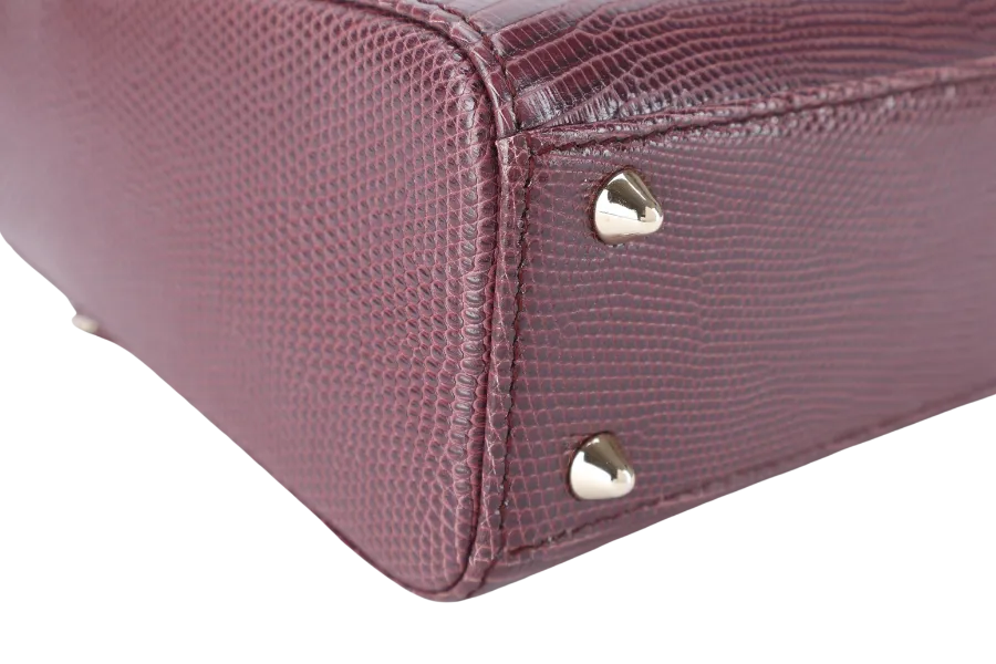 CHRISTIAN DIOR LADY DIOR MINI BURGUNDY LIZARD SKIN GOLD HARDWARE WITH STRAPS, CITIES REPORT AND DUST COVER