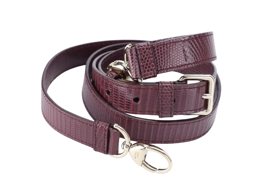 CHRISTIAN DIOR LADY DIOR MINI BURGUNDY LIZARD SKIN GOLD HARDWARE WITH STRAPS, CITIES REPORT AND DUST COVER