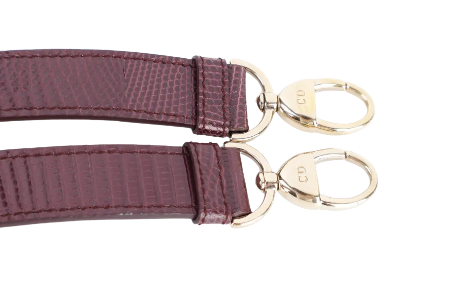 CHRISTIAN DIOR LADY DIOR MINI BURGUNDY LIZARD SKIN GOLD HARDWARE WITH STRAPS, CITIES REPORT AND DUST COVER