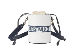 CHRISTIAN DIOR MINI BUCKET (56-MA-0232) CALFSKIN LEATHER WHITE STRAP AND DUST COVER