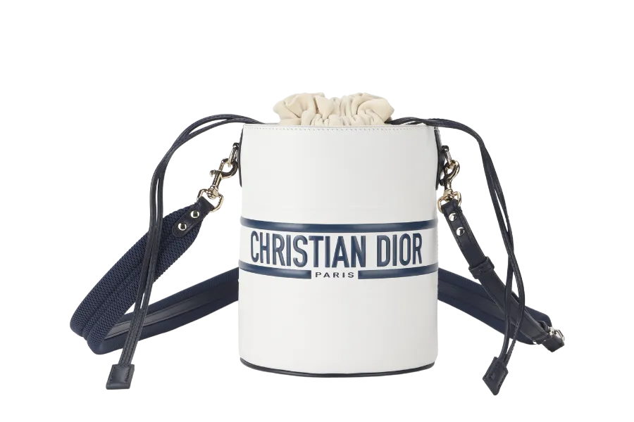 CHRISTIAN DIOR MINI BUCKET (56-MA-0232) CALFSKIN LEATHER WHITE STRAP AND DUST COVER