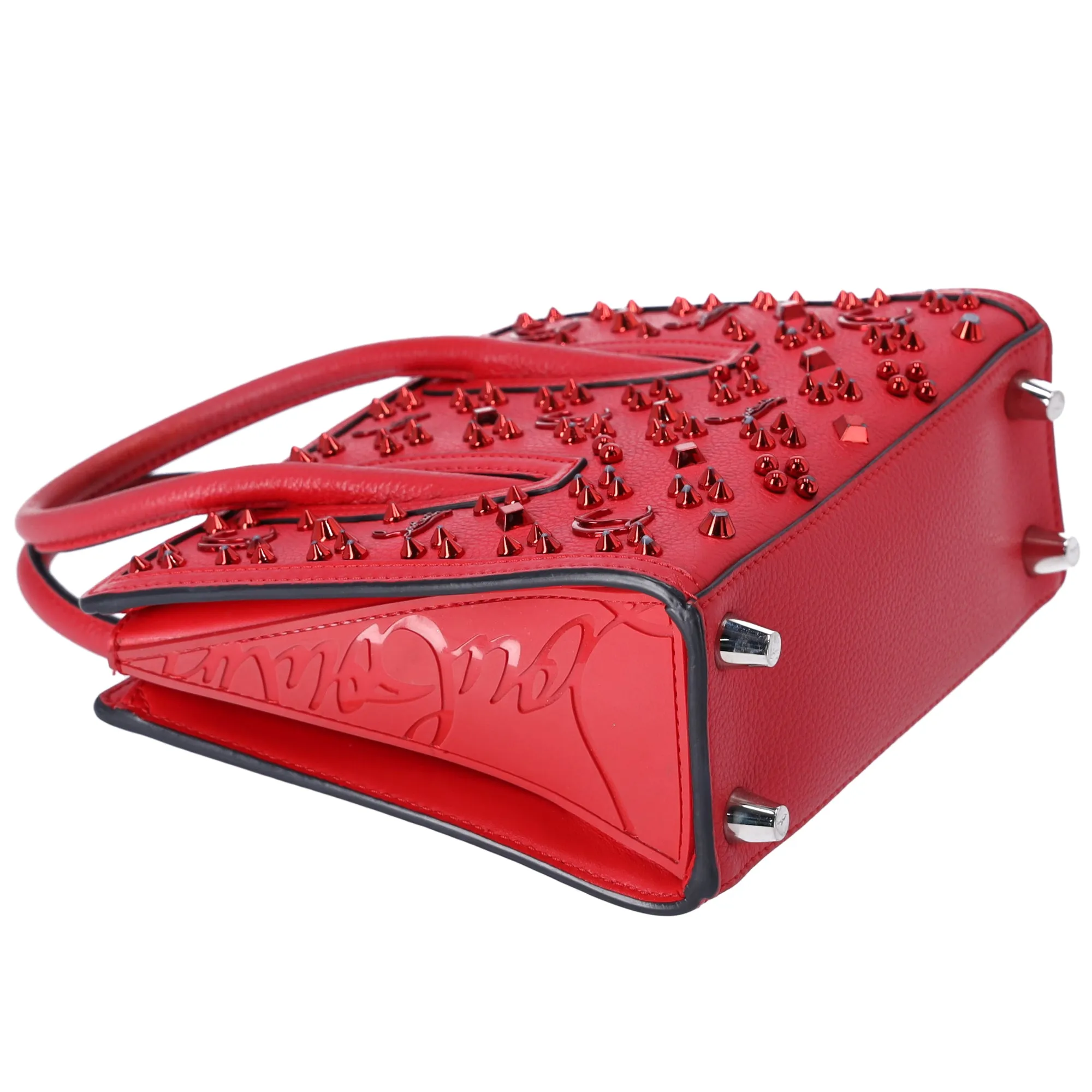 Christian Louboutin Paloma Small Tote Shoulder Handbag Studded Red