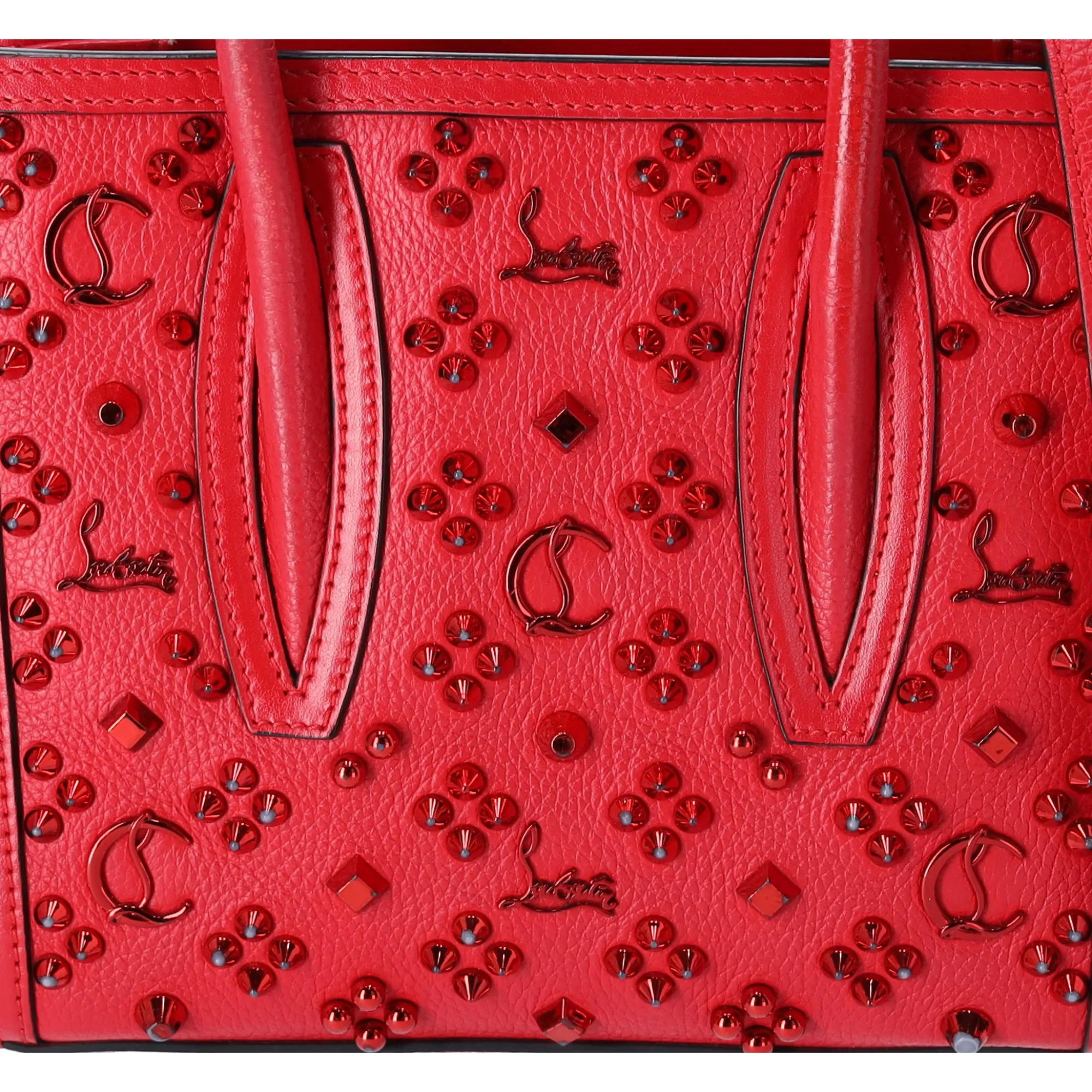 Christian Louboutin Paloma Small Tote Shoulder Handbag Studded Red