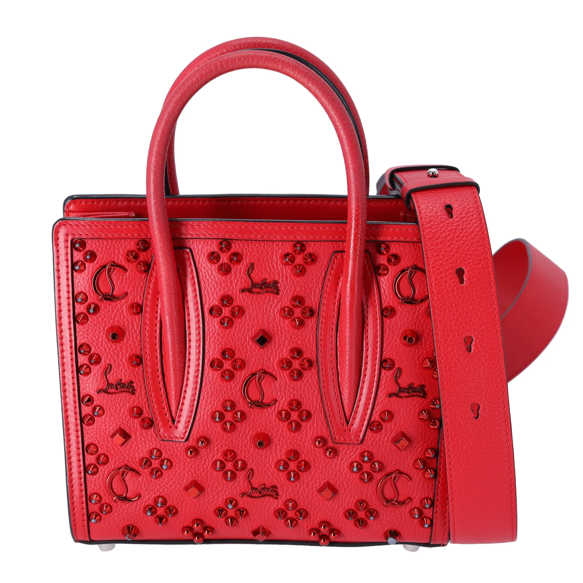 Christian Louboutin Paloma Small Tote Shoulder Handbag Studded Red