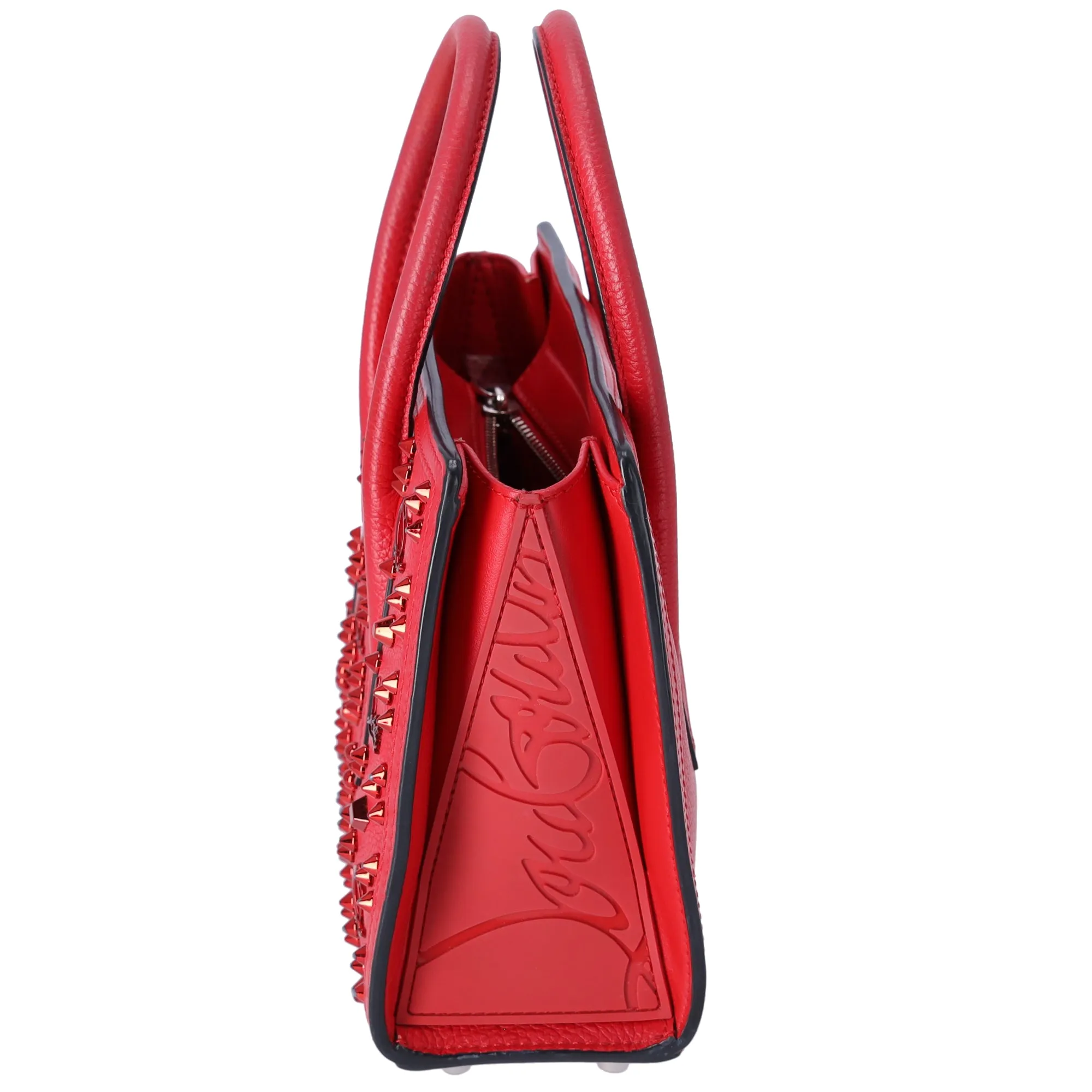 Christian Louboutin Paloma Small Tote Shoulder Handbag Studded Red
