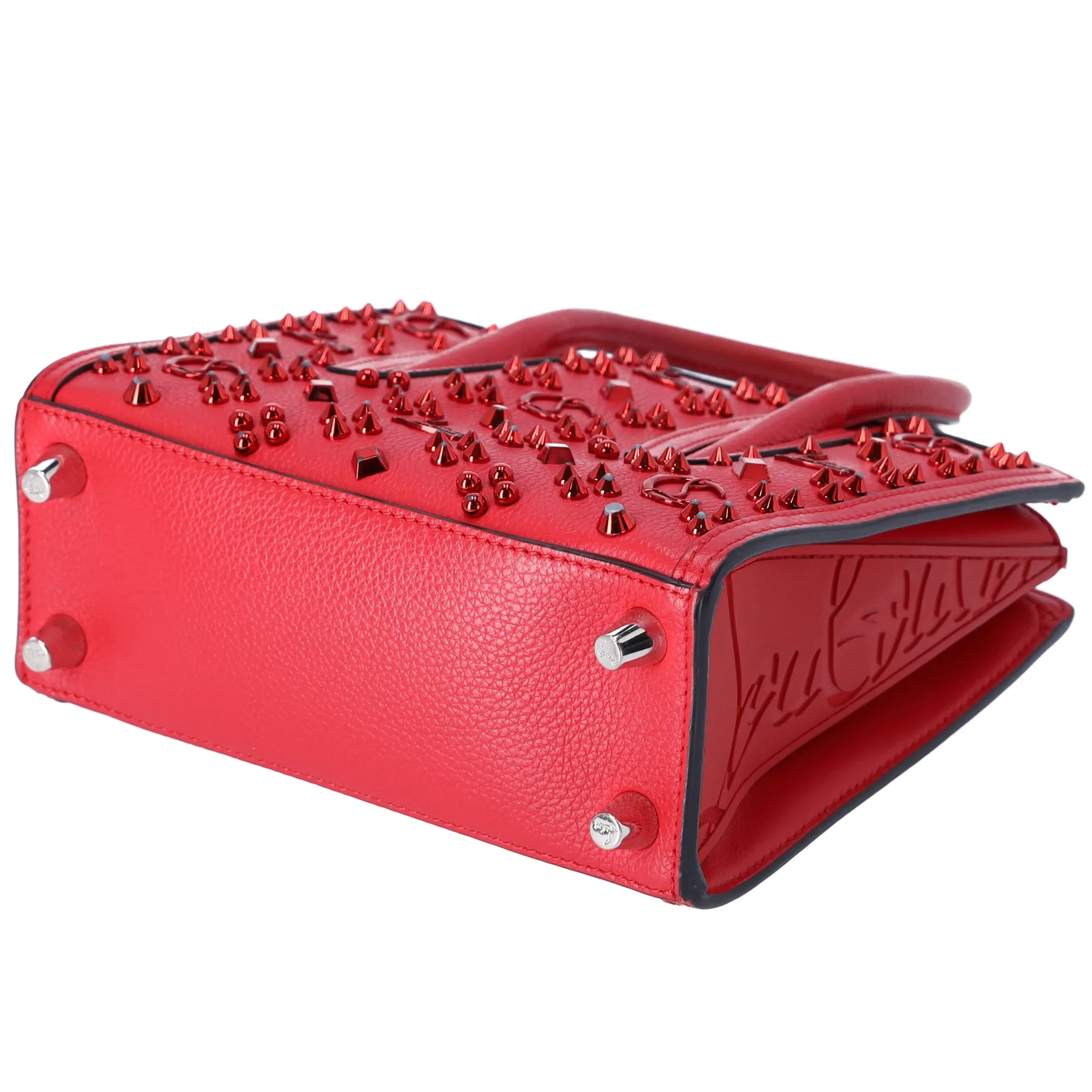 Christian Louboutin Paloma Small Tote Shoulder Handbag Studded Red