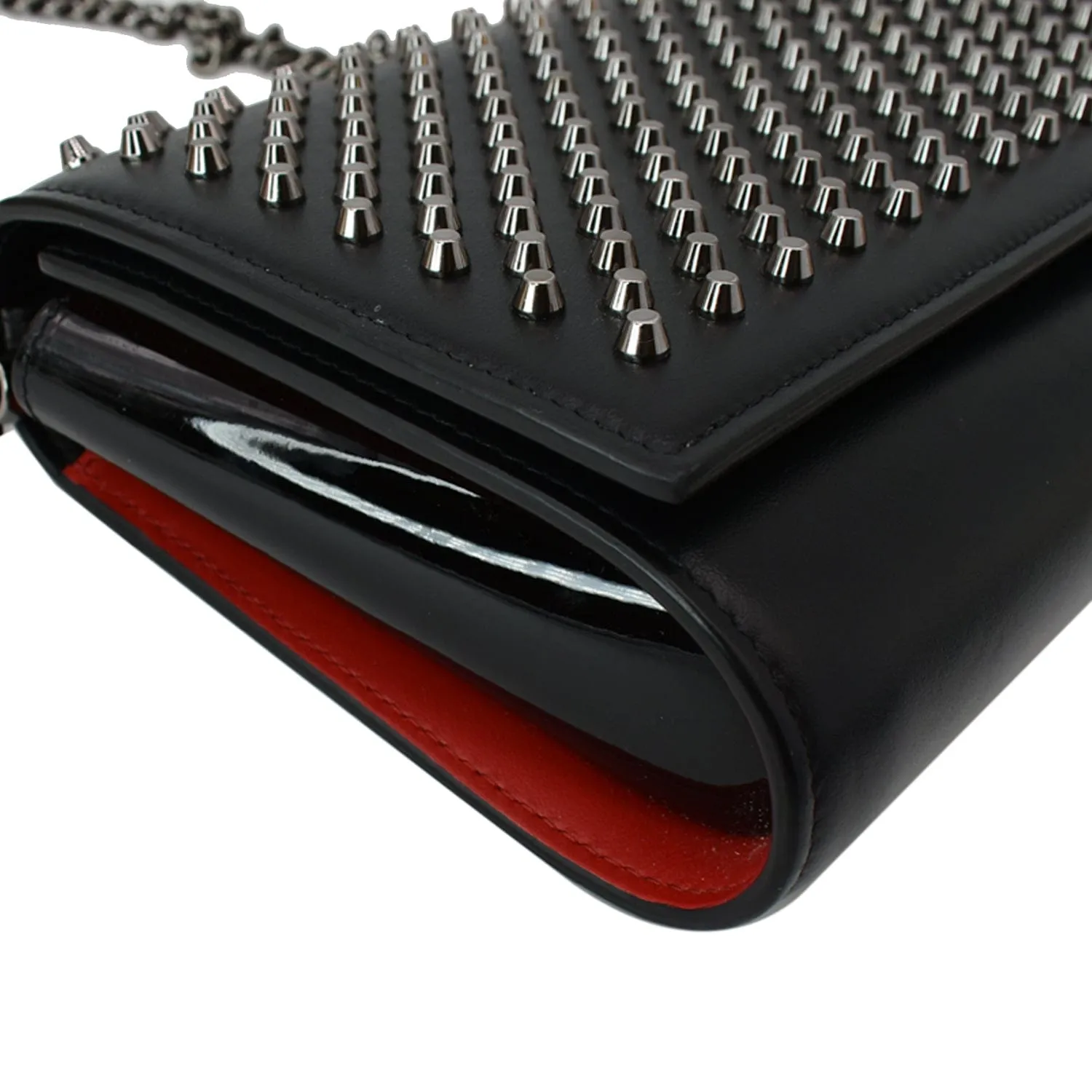CHRISTIAN LOUBOUTIN Paloma Studded Leather Chain Clutch Bag Black