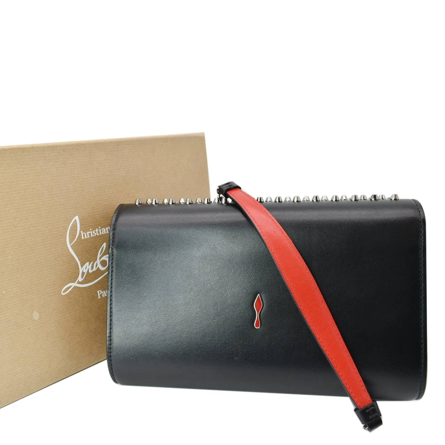 CHRISTIAN LOUBOUTIN Paloma Studded Leather Chain Clutch Bag Black