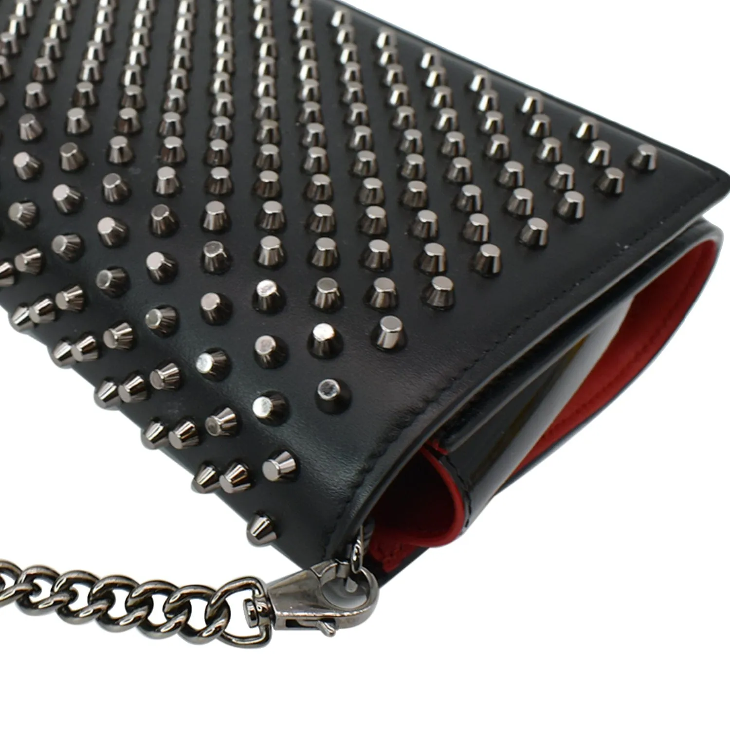 CHRISTIAN LOUBOUTIN Paloma Studded Leather Chain Clutch Bag Black