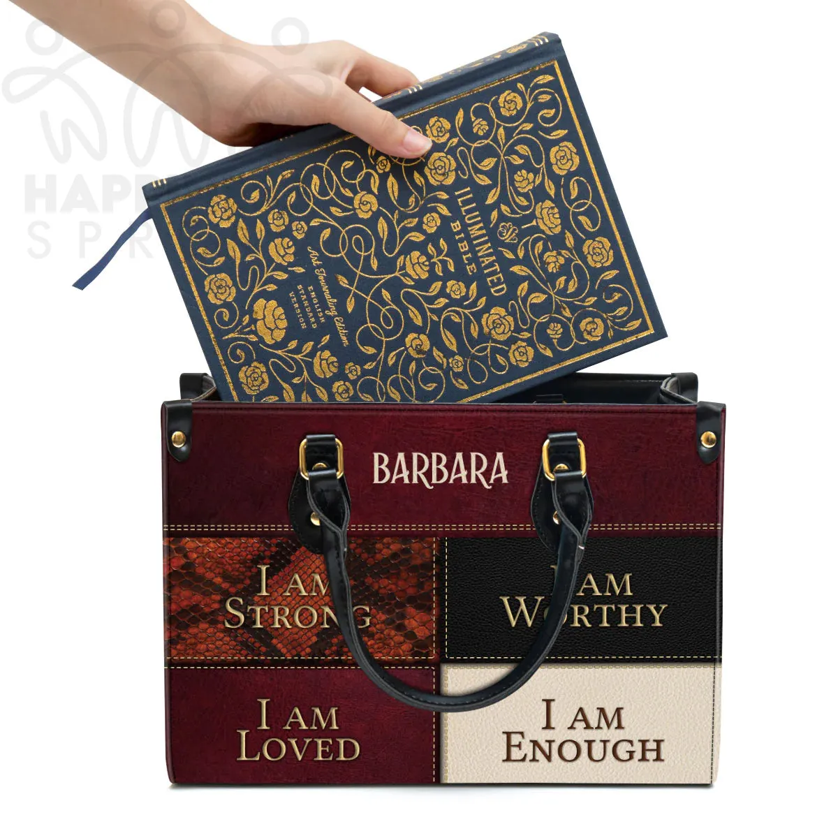 Christianart Handbag, Personalized Hand Bag, I Am Strong I Am Worthy I Am Loved I Am Enough, Personalized Gifts, Gifts for Women.