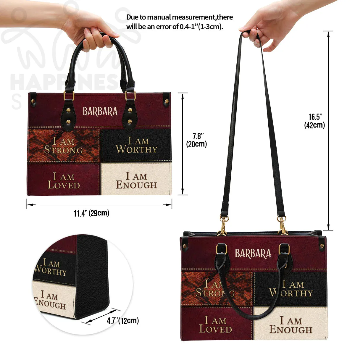 Christianart Handbag, Personalized Hand Bag, I Am Strong I Am Worthy I Am Loved I Am Enough, Personalized Gifts, Gifts for Women.