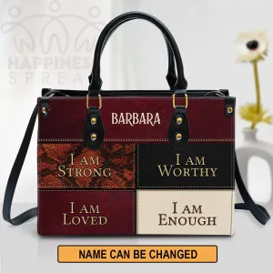 Christianart Handbag, Personalized Hand Bag, I Am Strong I Am Worthy I Am Loved I Am Enough, Personalized Gifts, Gifts for Women.
