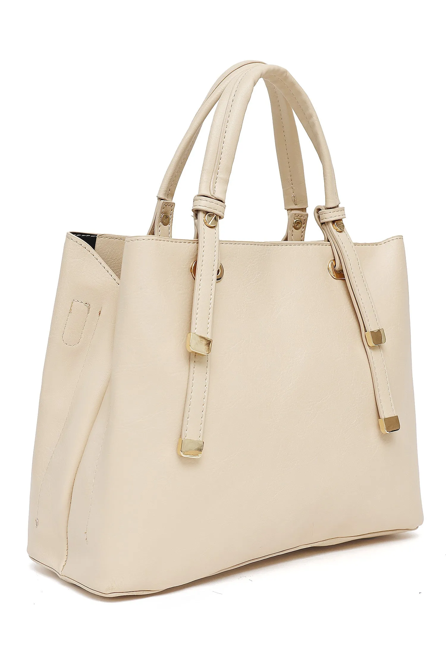 CLASSIC FAUX LEATHER TOTE BAG-BEIGE