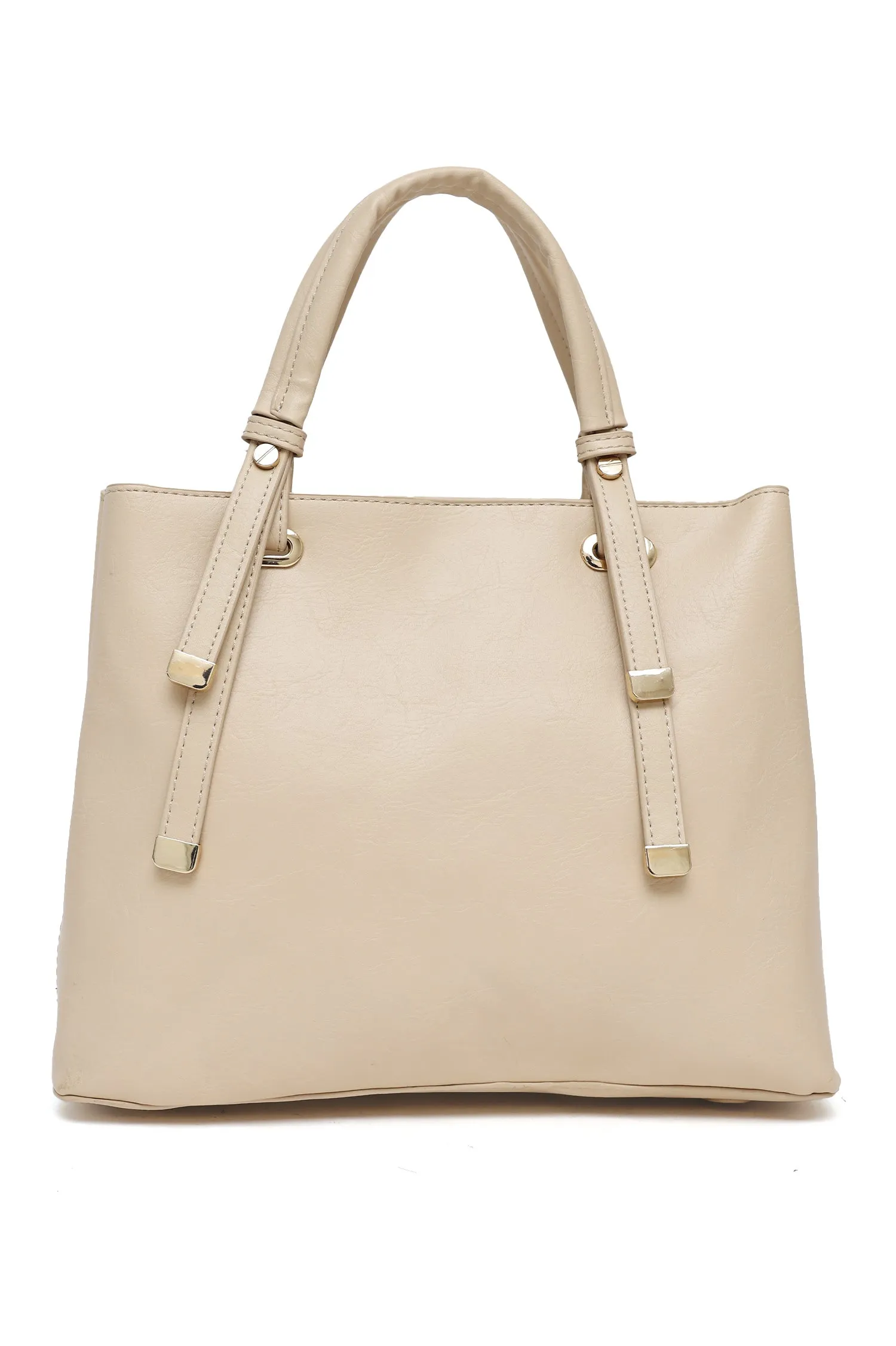 CLASSIC FAUX LEATHER TOTE BAG-BEIGE