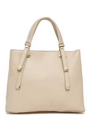 CLASSIC FAUX LEATHER TOTE BAG-BEIGE