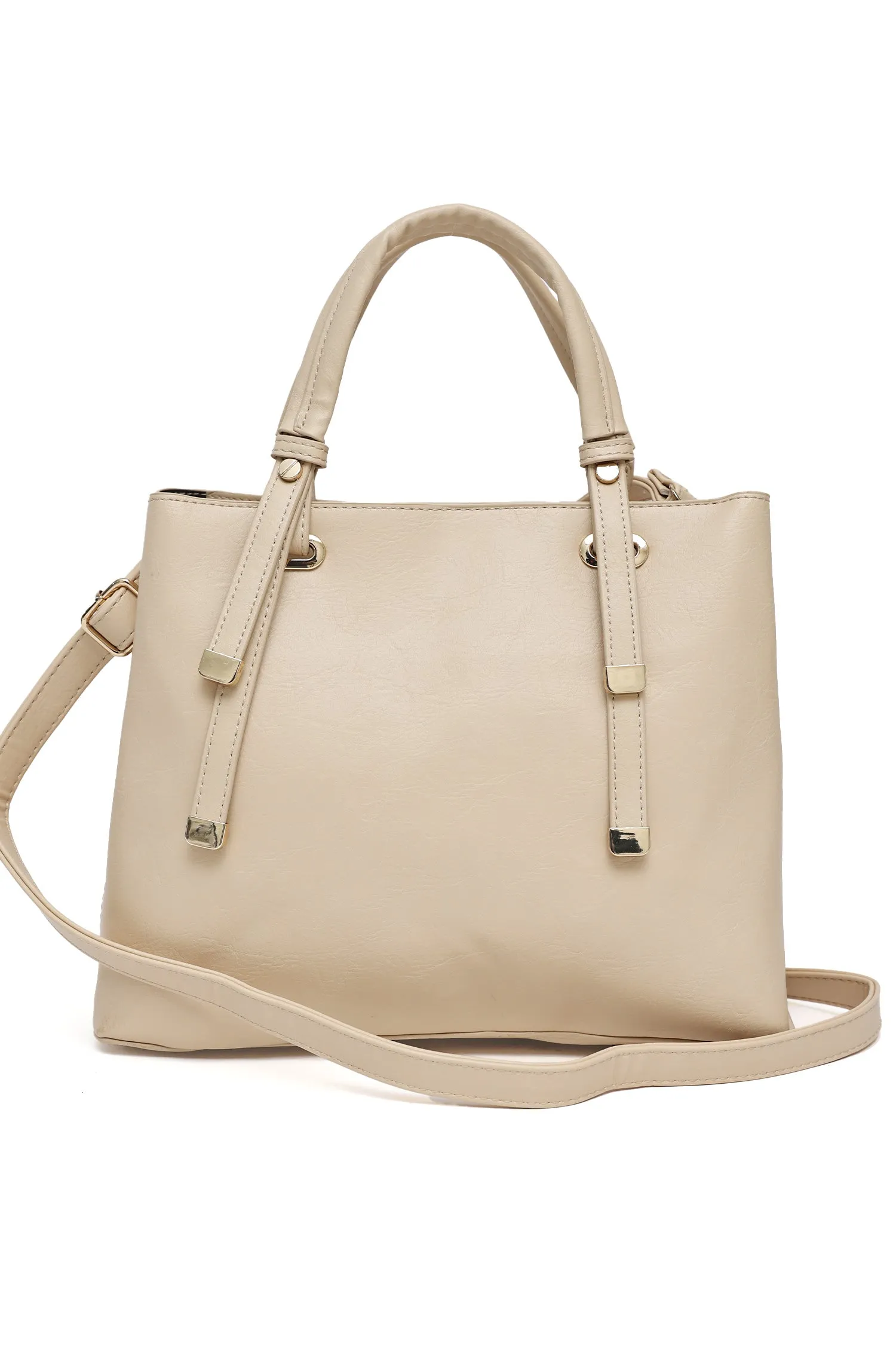 CLASSIC FAUX LEATHER TOTE BAG-BEIGE
