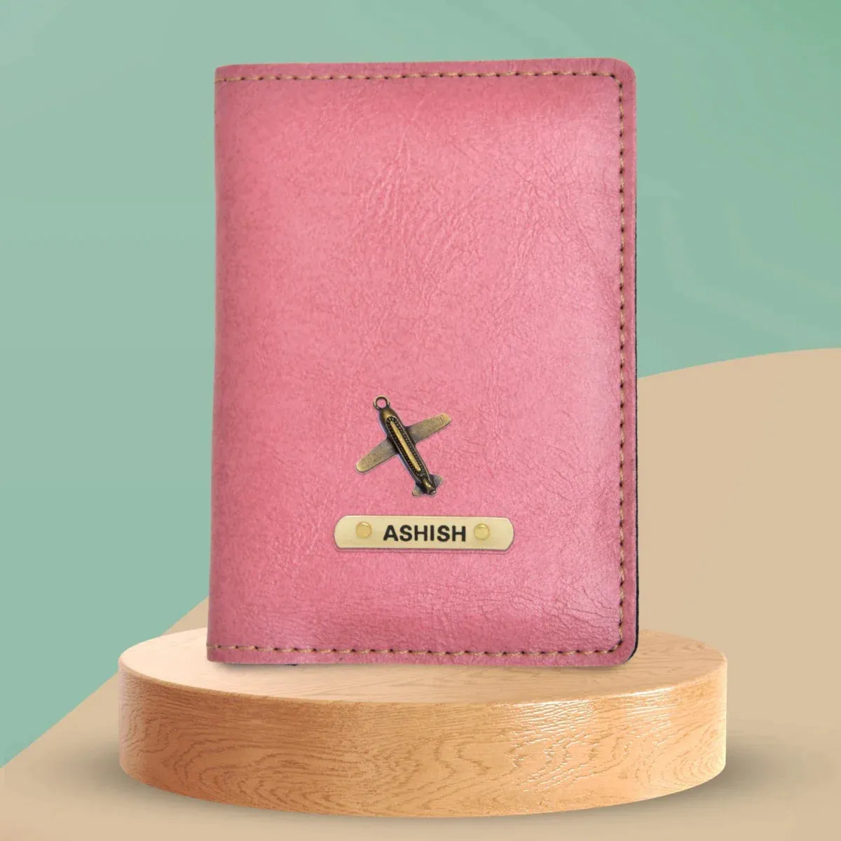 Classy Leather Customised Passport Cover with Charm (Peach)