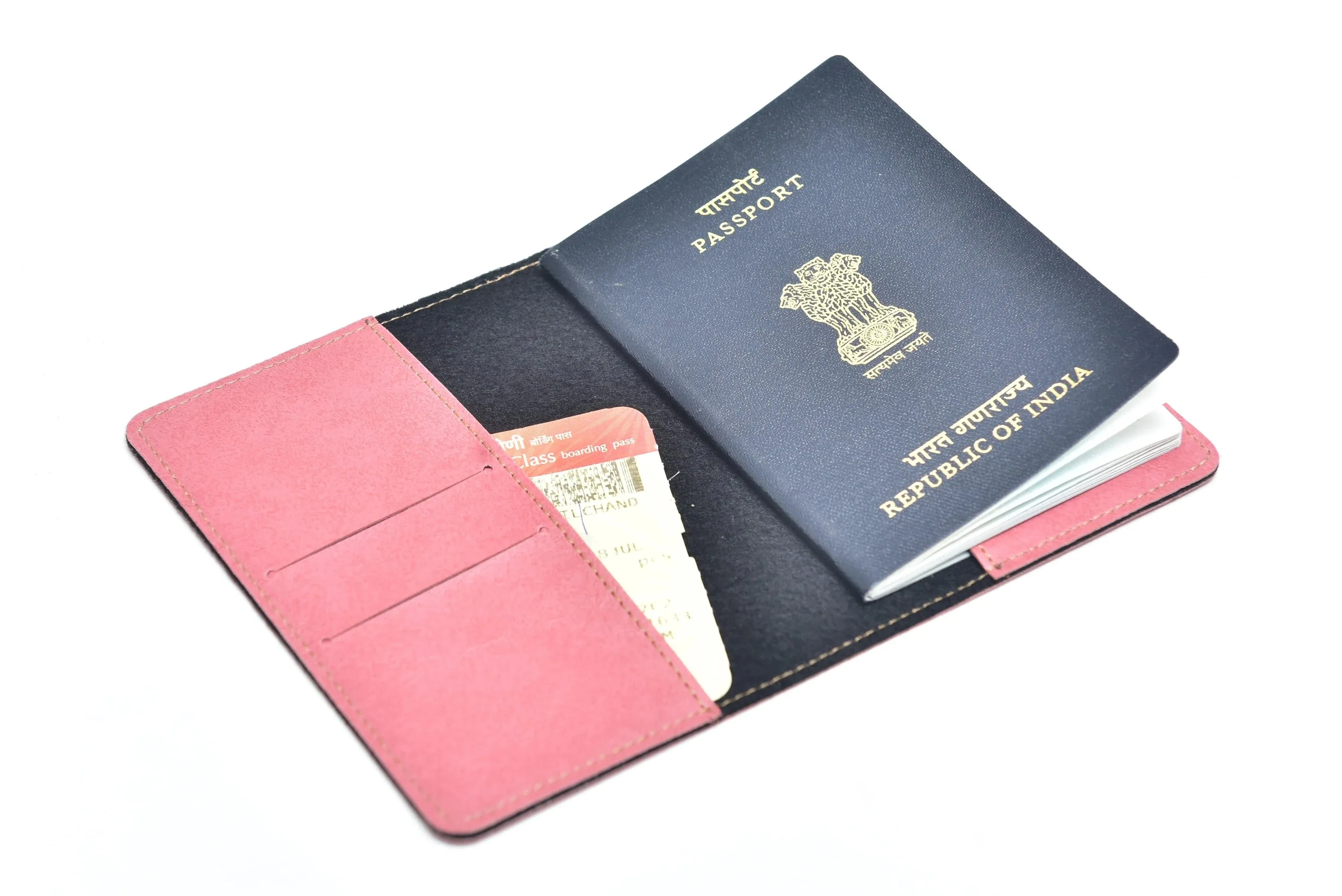 Classy Leather Customised Passport Cover with Charm (Peach)