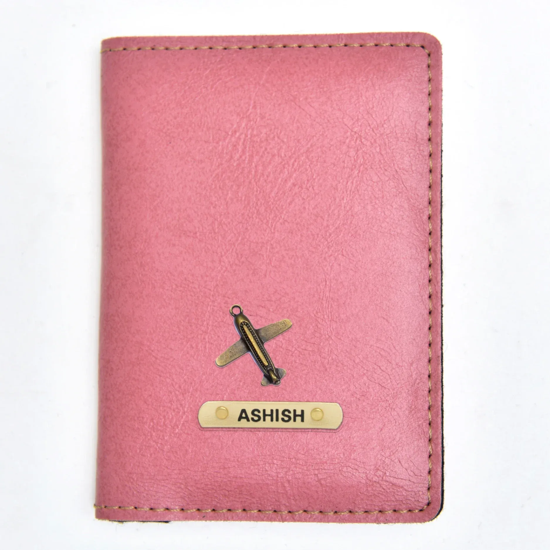 Classy Leather Customised Passport Cover with Charm (Peach)