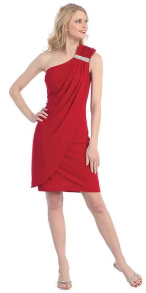 CLEARANCE - Eureka 1901 Knee Length Side Draped Red Short Cocktail Dress (Size 2XL)