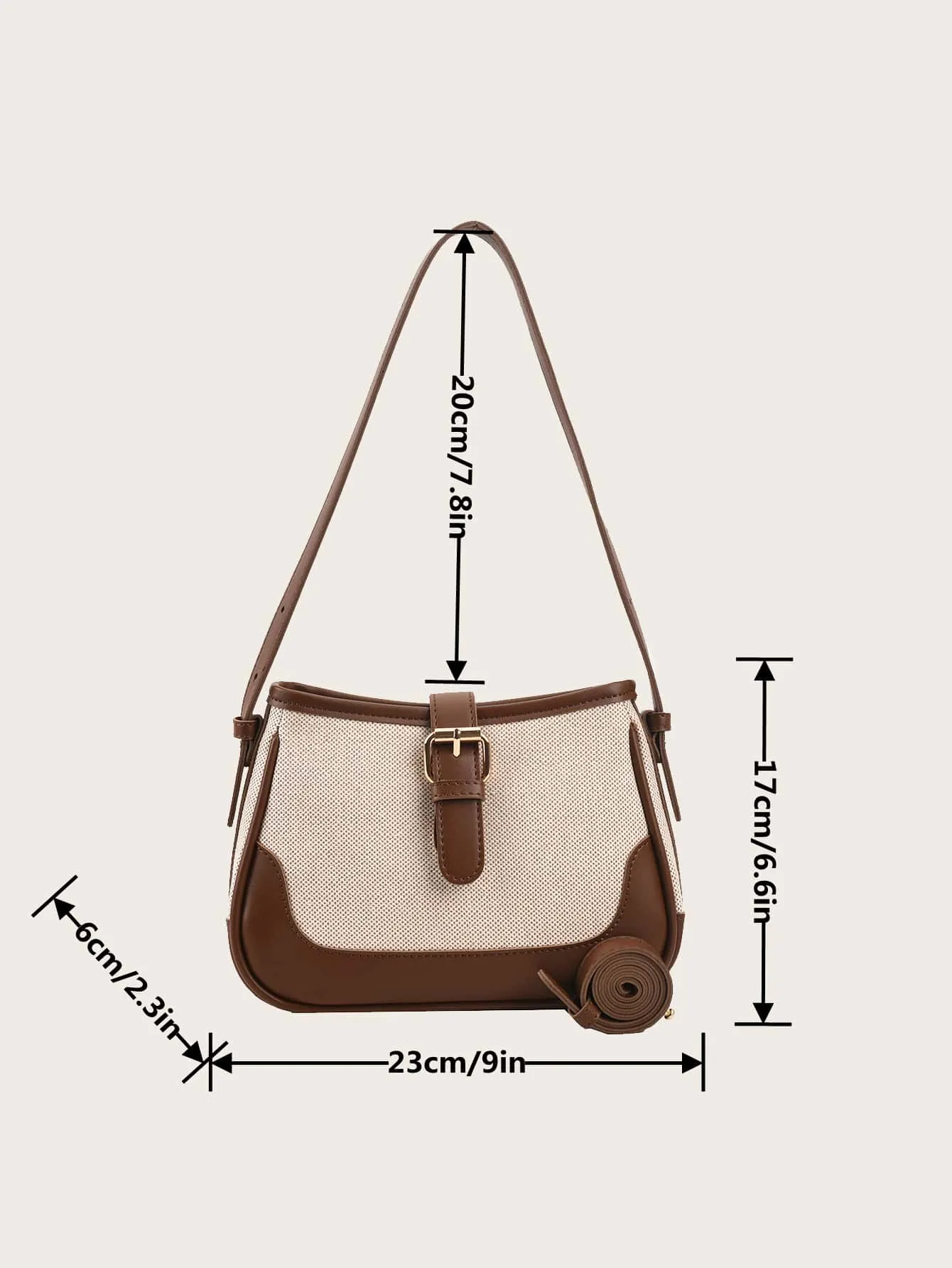 Color-block Buckle Decor Baguette Bag - Coffee Brown