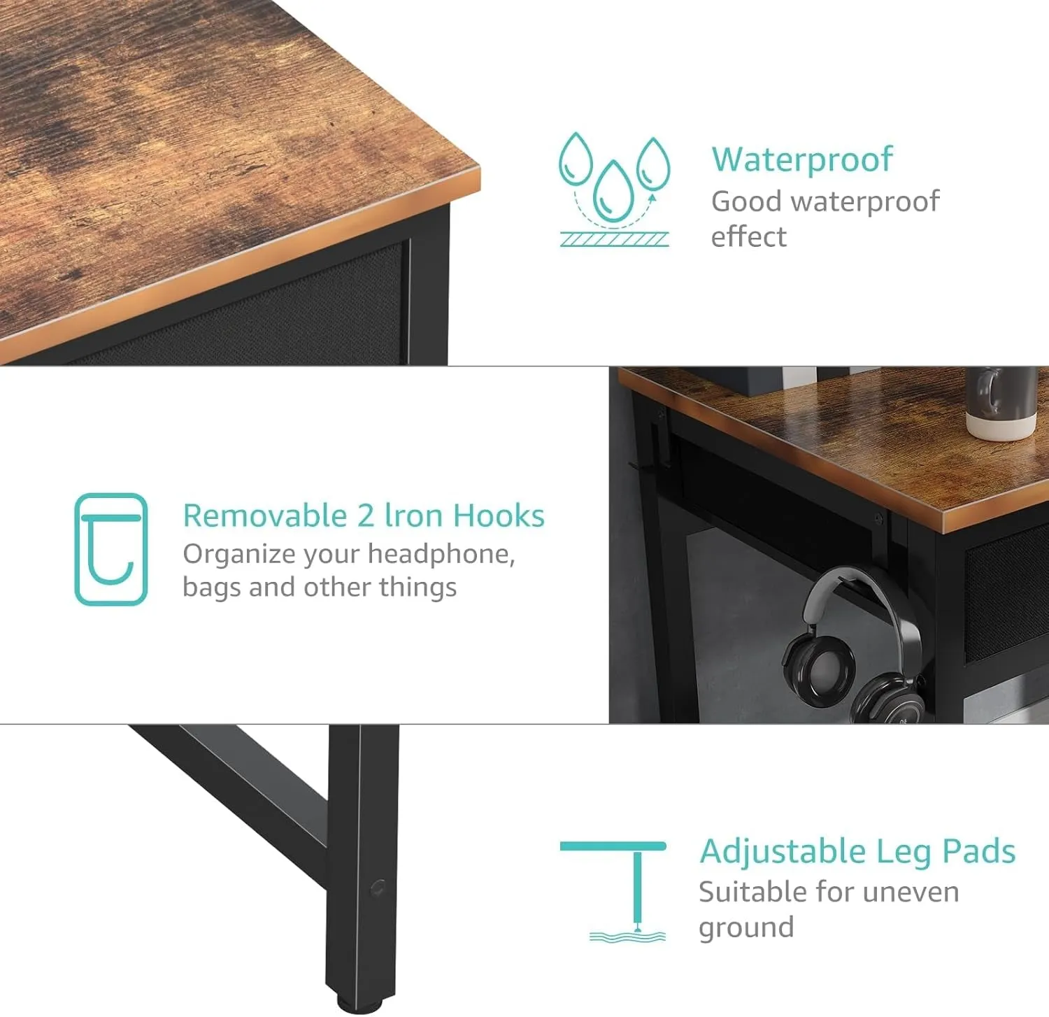 Computer Desk with Fabric File Drawers Cabinet, 57 Inch Home Office