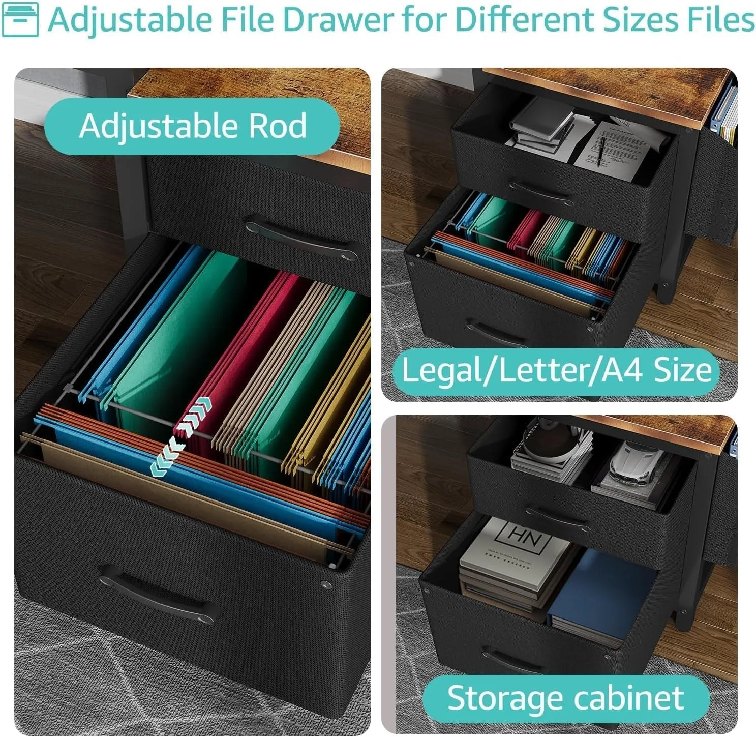 Computer Desk with Fabric File Drawers Cabinet, 57 Inch Home Office