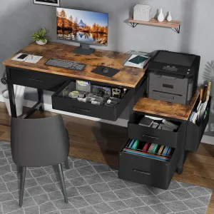 Computer Desk with Fabric File Drawers Cabinet, 57 Inch Home Office