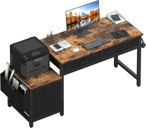 Computer Desk with Fabric File Drawers Cabinet, 57 Inch Home Office