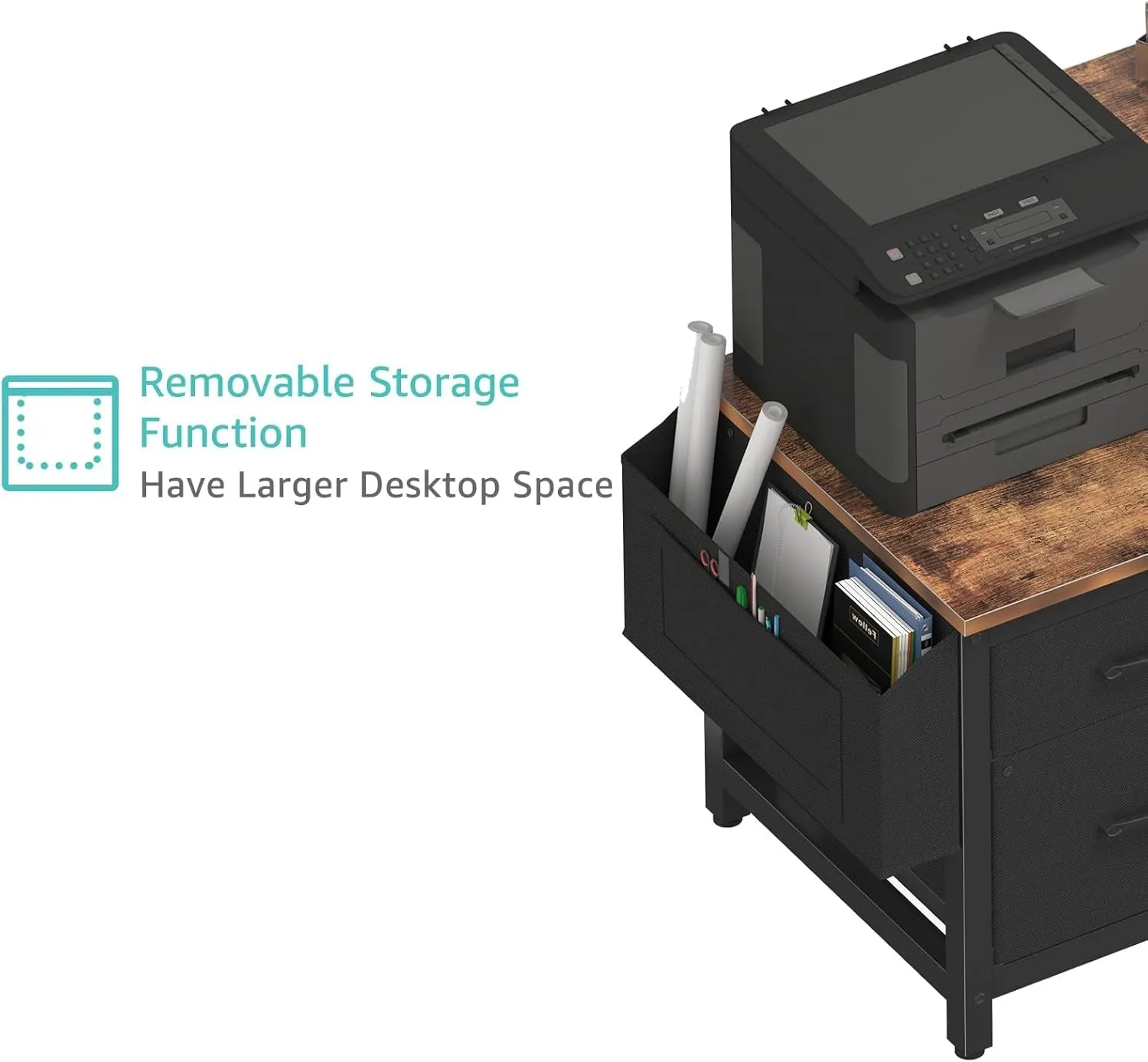 Computer Desk with Fabric File Drawers Cabinet, 57 Inch Home Office
