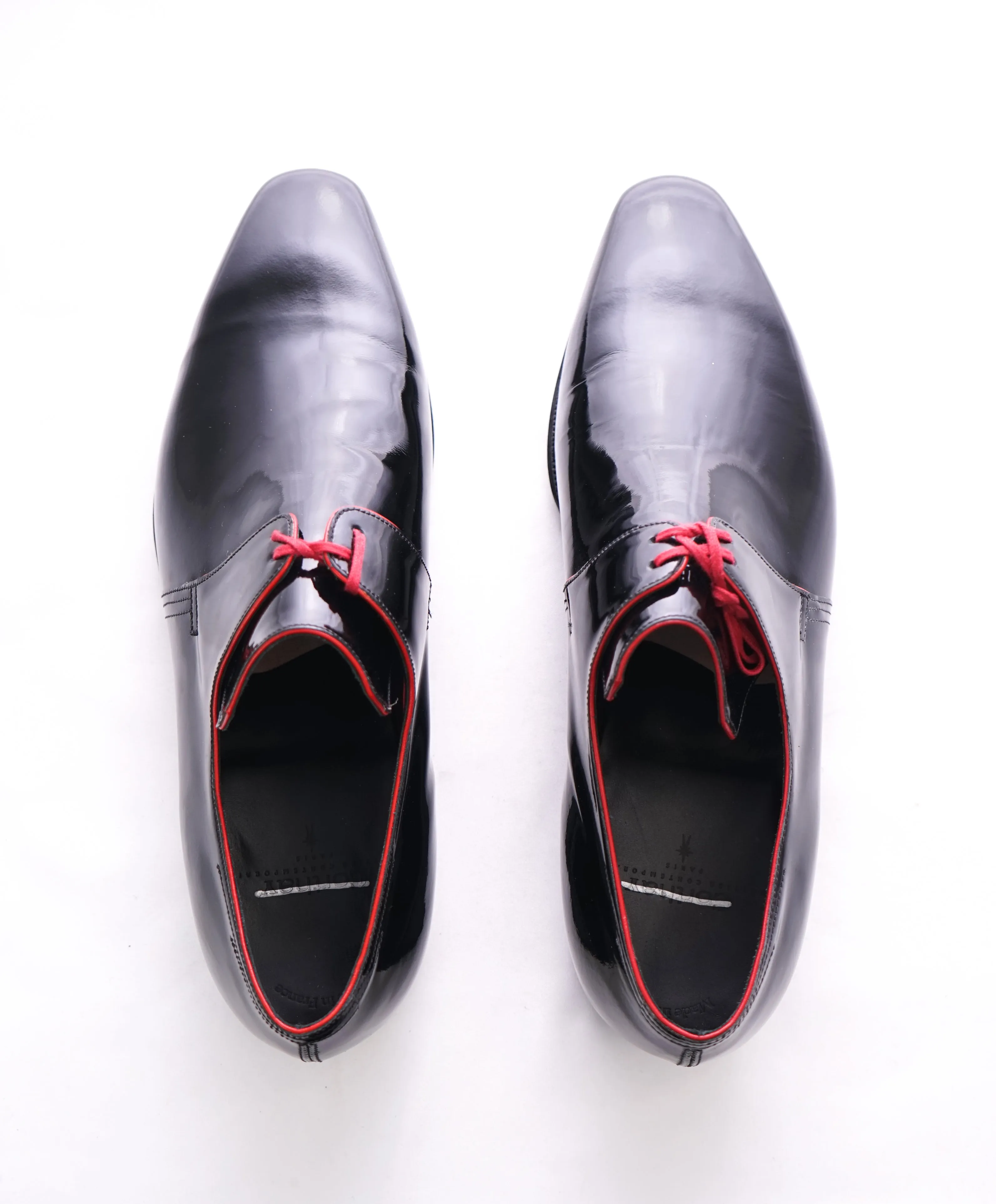 CORTHAY - "Arca" Pullman Patent Leather Red Piped Derby Shoes - 10.5