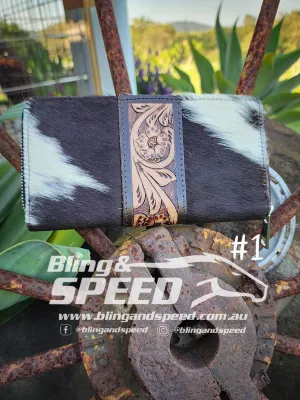 Cowhide and Leather Wallet - Zipper Closure